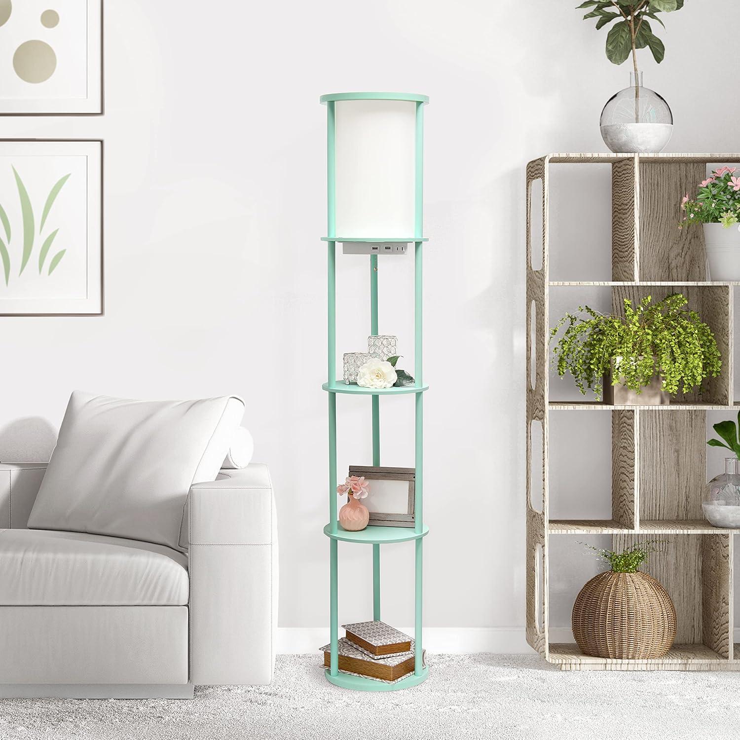 62.5" Round Modern Shelf Etagere Organizer Floor Lamp with Charging Station - Simple Designs
