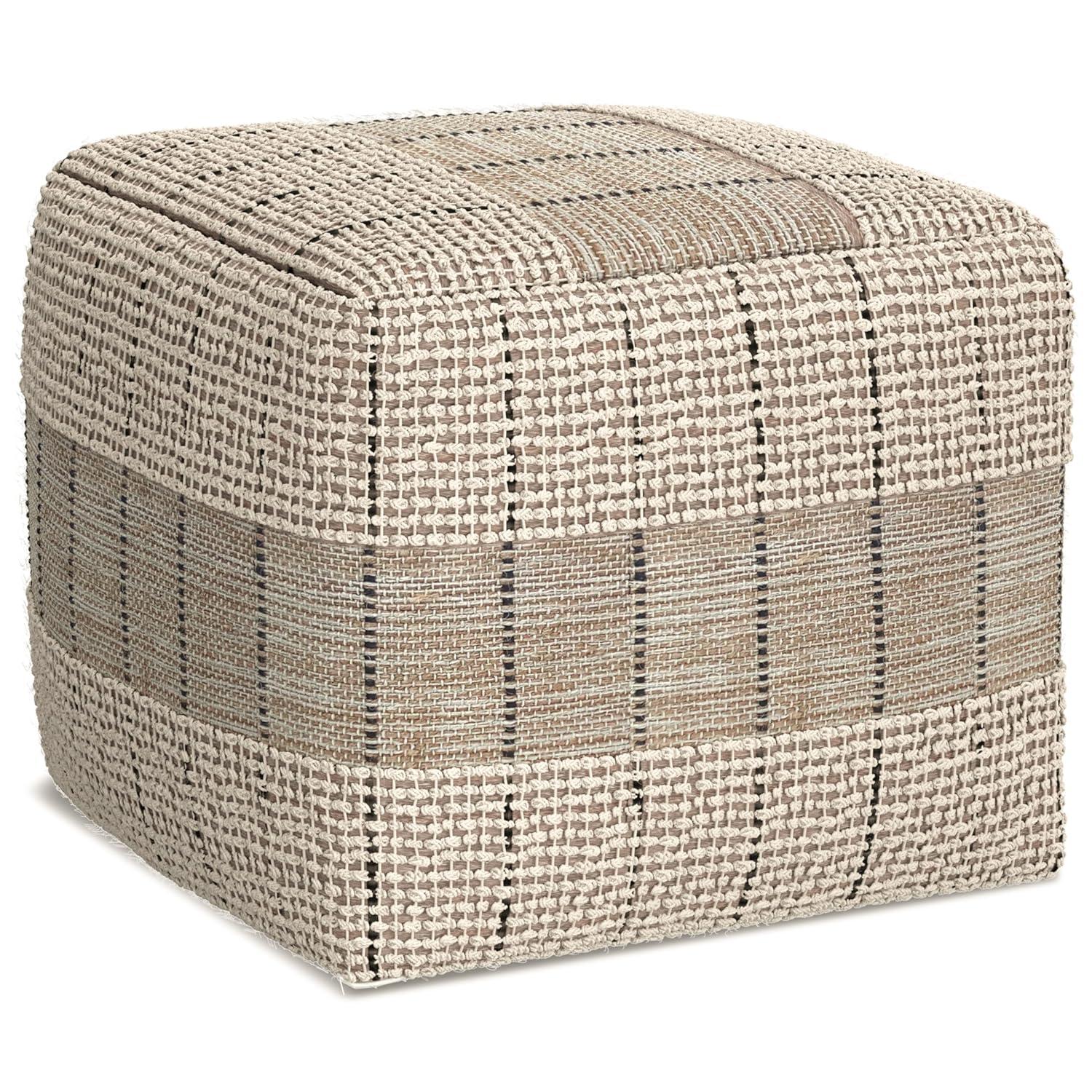 Simpli Home 18"W Jute Square Woven Pouf