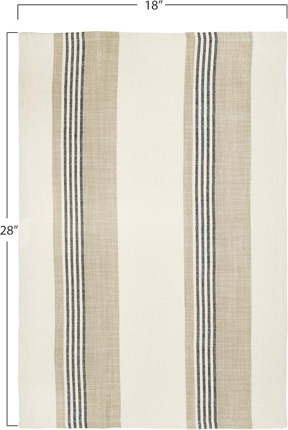 Creative Co-Op Tan & Grey Striped Cotton Tea Towels (Set of 3 Pieces)