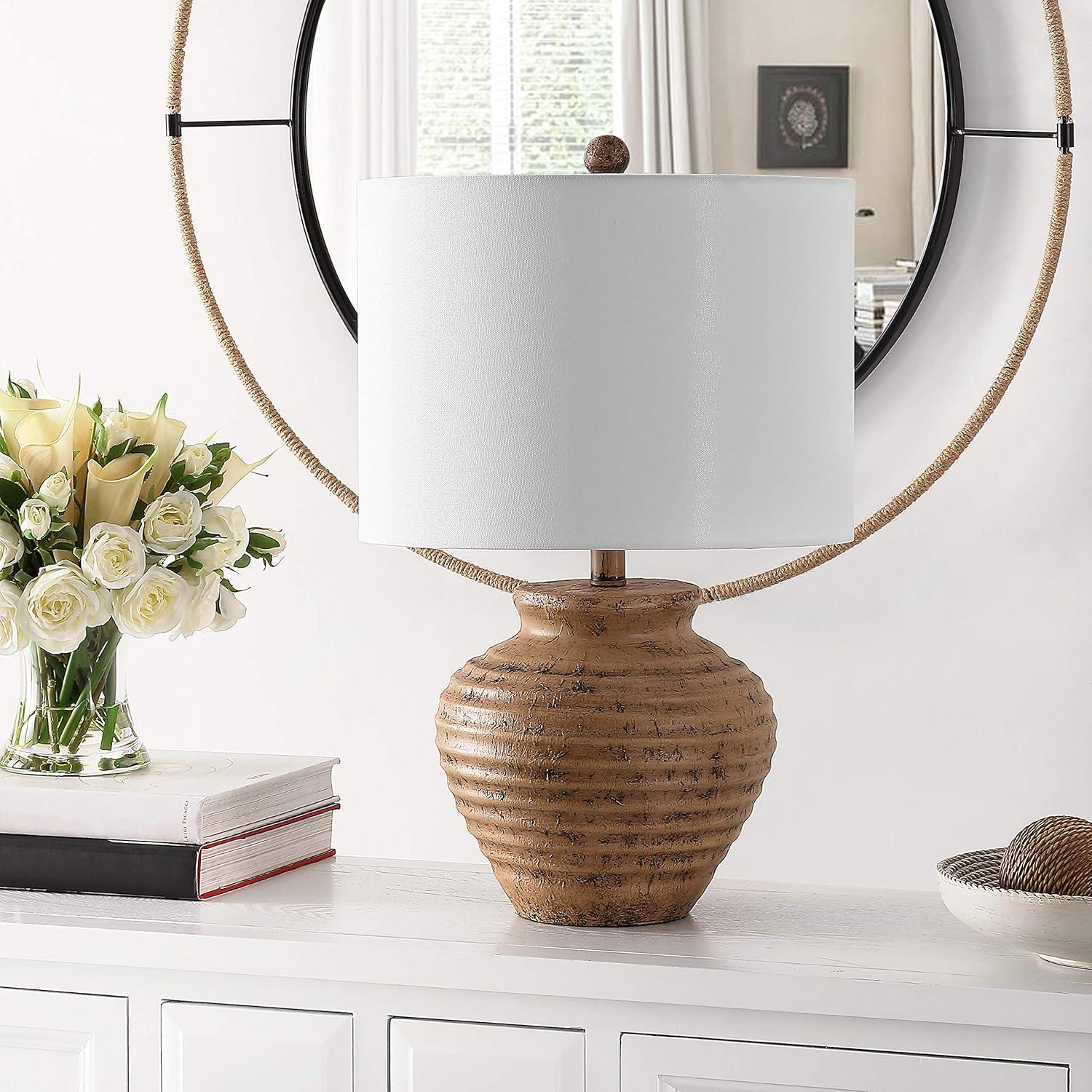 Kamryn Rustic Brown Resin Table Lamp with White Shade