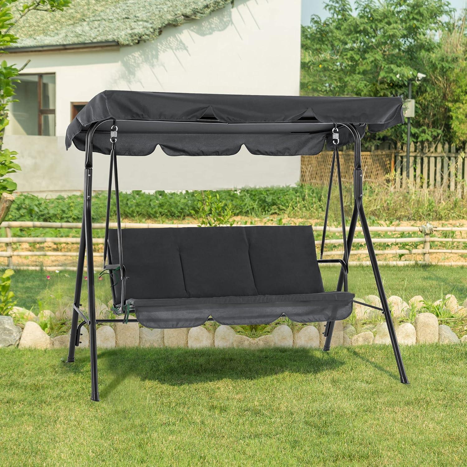 3-Person Outdoor Swing with Convertible Canopy 4003 (Dark Gray)