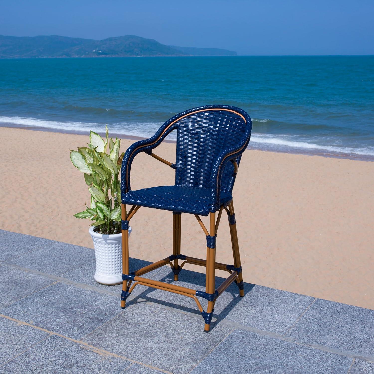 California Counter Stool With Arms - Indoor/Outdoor - PAT7533 - Navy - Safavieh