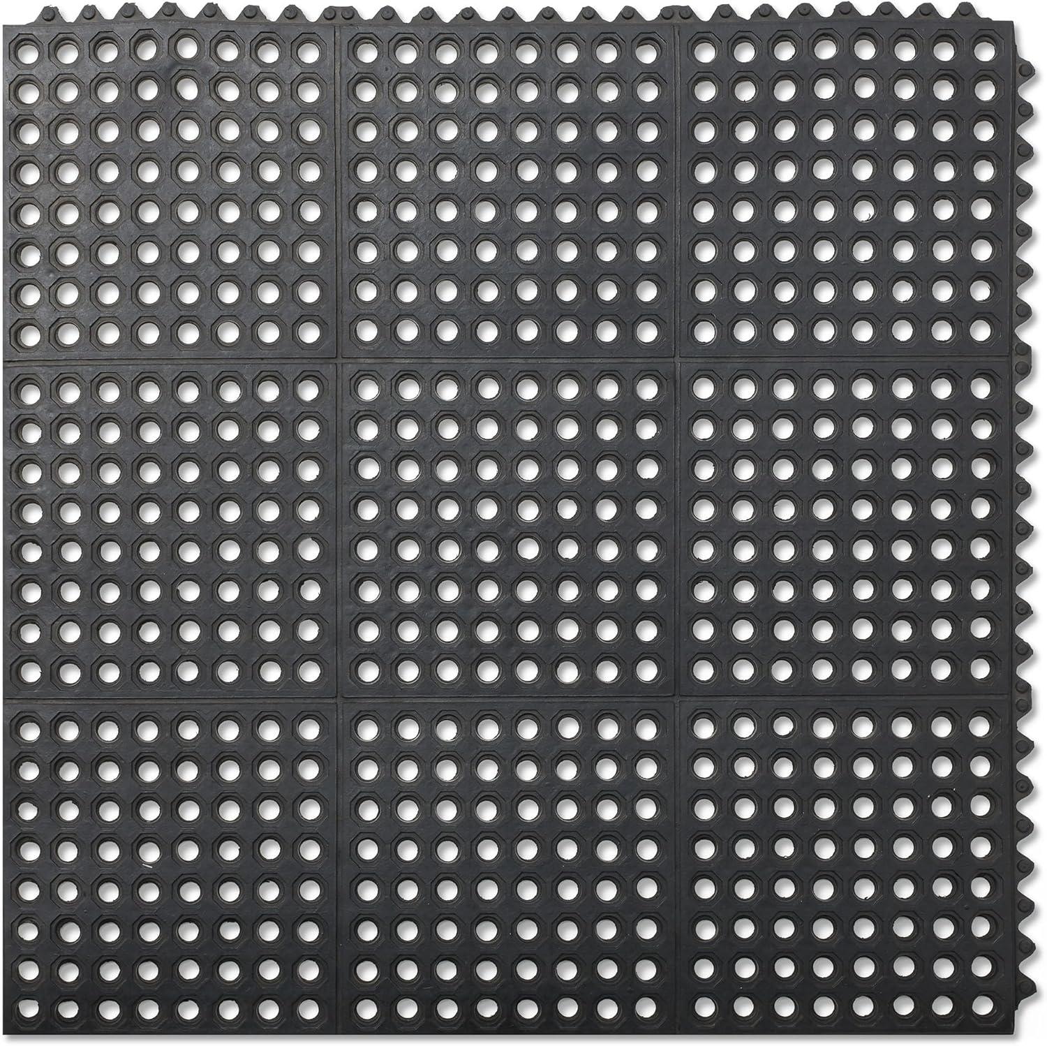 GRIDMANN Commercial Restaurant Floor Mat, 36" x 36" Interlocking Mat, Non-Slip and Grease Resistant Anti-Fatigue Rubber Kitchen Drainage Mat, Black