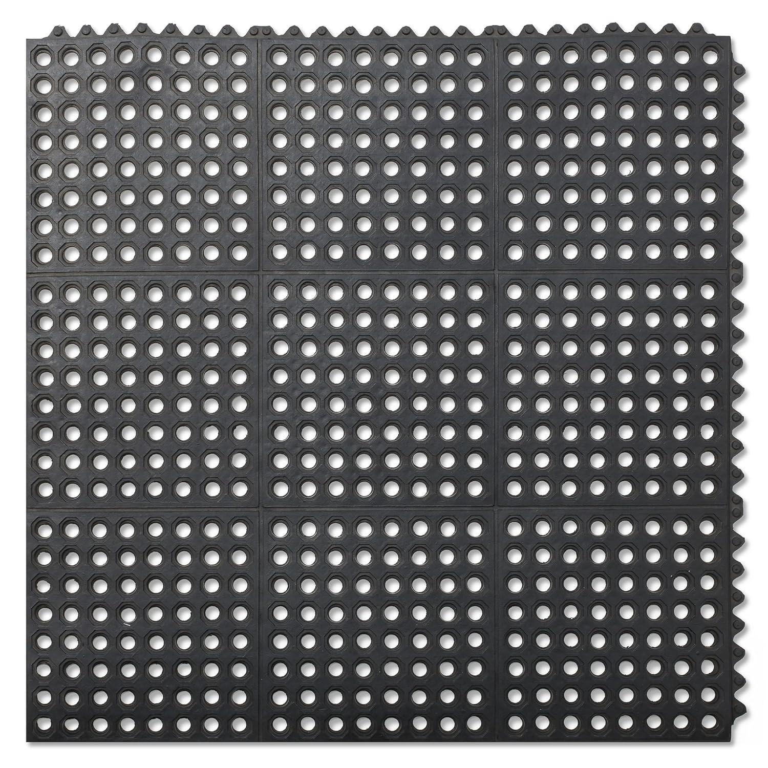 GRIDMANN Commercial Restaurant Floor Mat, 36" x 36" Interlocking Mat, Non-Slip and Grease Resistant Anti-Fatigue Rubber Kitchen Drainage Mat, Black