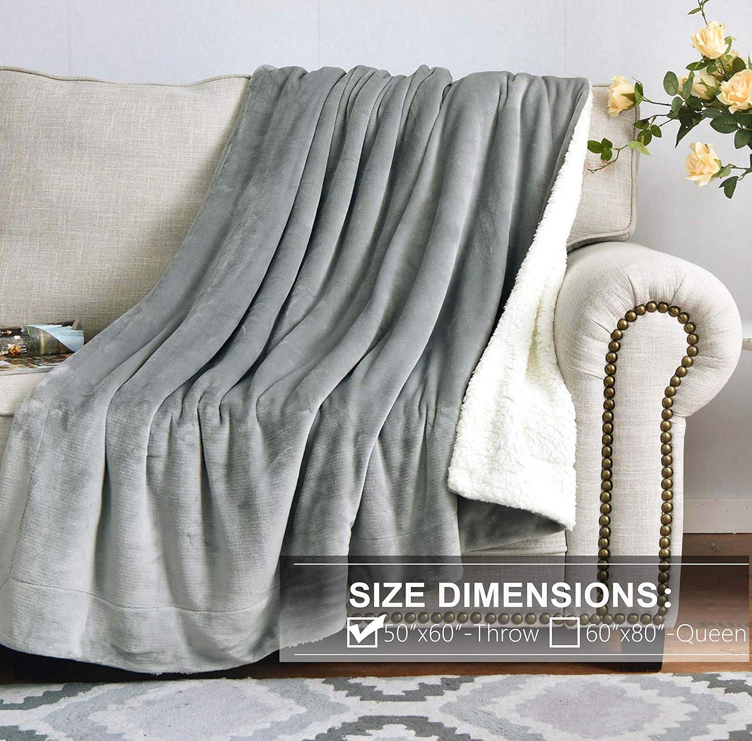 Light Grey Reversible Sherpa and Fleece Throw Blanket