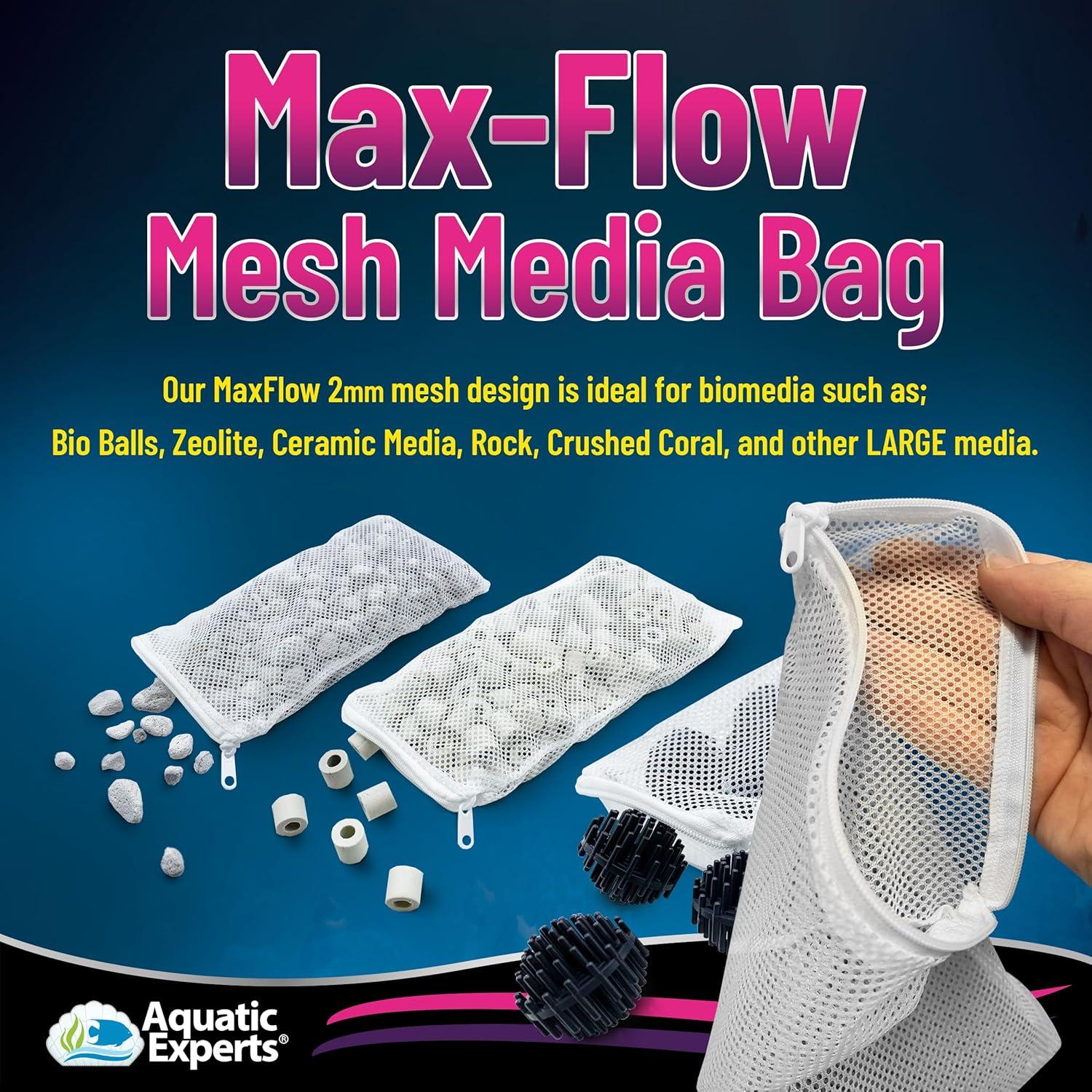 Aquatic Experts - Durable MaxFlow Mesh Media Filter Bags with Zipper for Large Filter Media 4 Pack, 4 pack, 5" x 9"