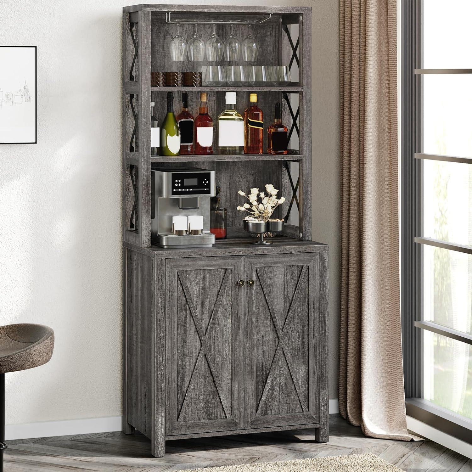Moasis Bar Cabinet for Liquor and Glasses Dining Kitchen Cabinet with Wine Rack White