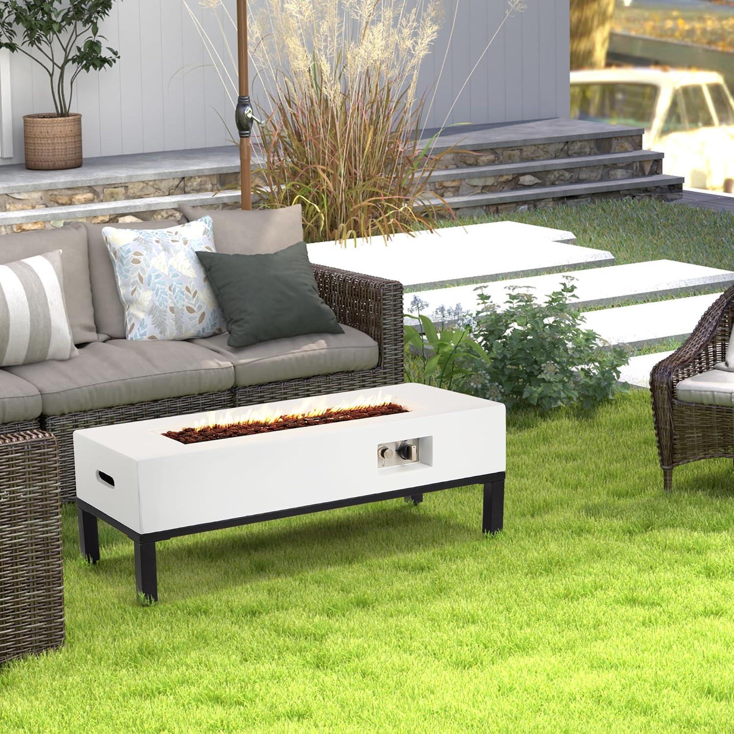 2-Piece 42" Outdoor Rectangle Propane Fire Pit Table With Tank Holder And Shelves