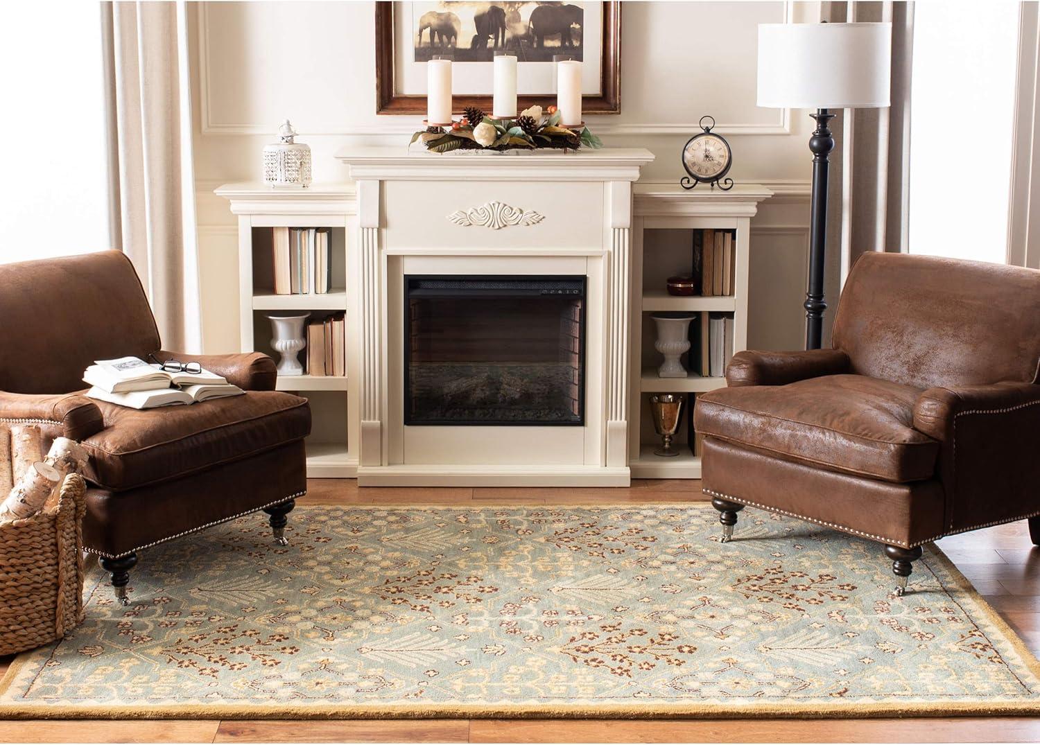 SAFAVIEH Antiquity Trafford Floral Geometric Wool Area Rug, Light Blue/Gold, 2' x 3'
