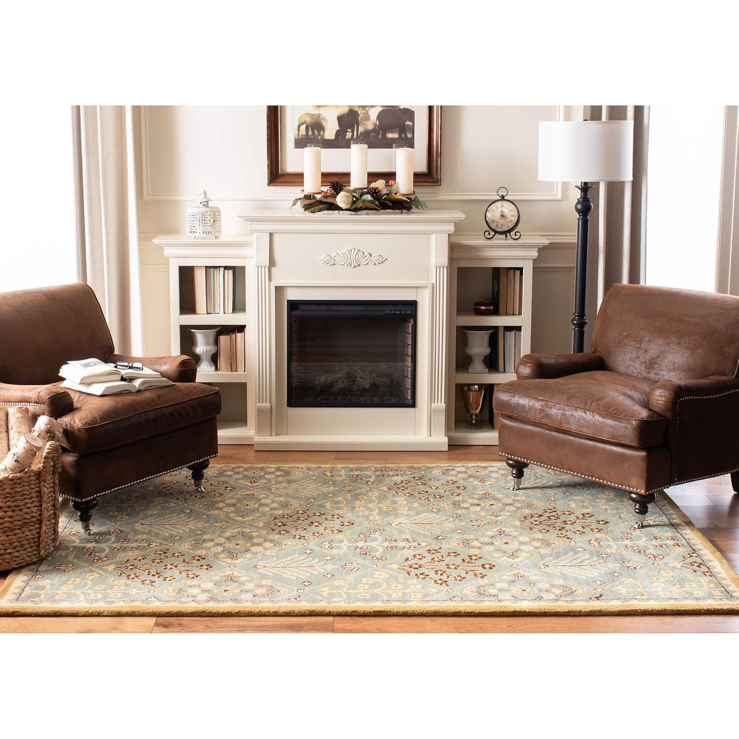SAFAVIEH Antiquity Trafford Floral Geometric Wool Area Rug, Light Blue/Gold, 2' x 3'