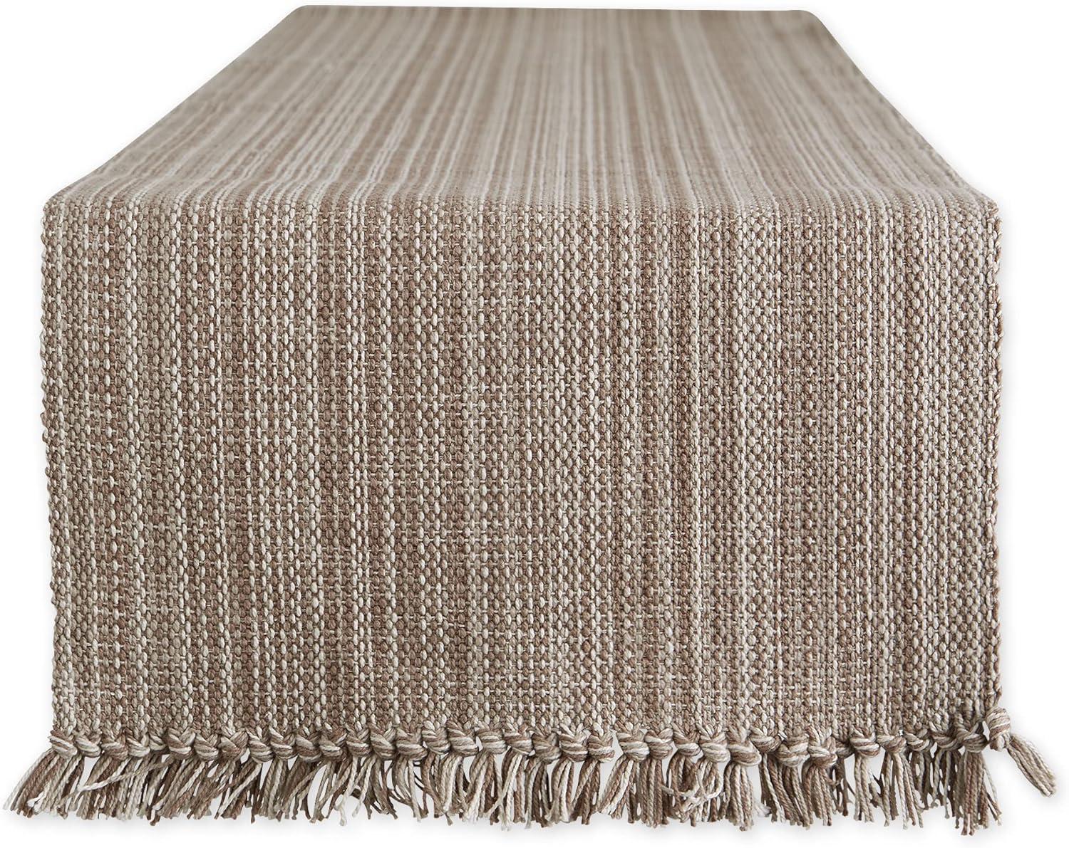 Mushroom Cotton Variegated Fringe Table Runner 13x72