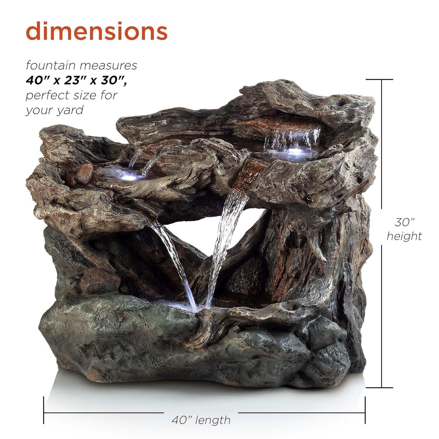 Alpine Corporation 40" x 23" x 30" Outdoor Polystone Light-Up Rainforest Plug-In Fountain, Brown