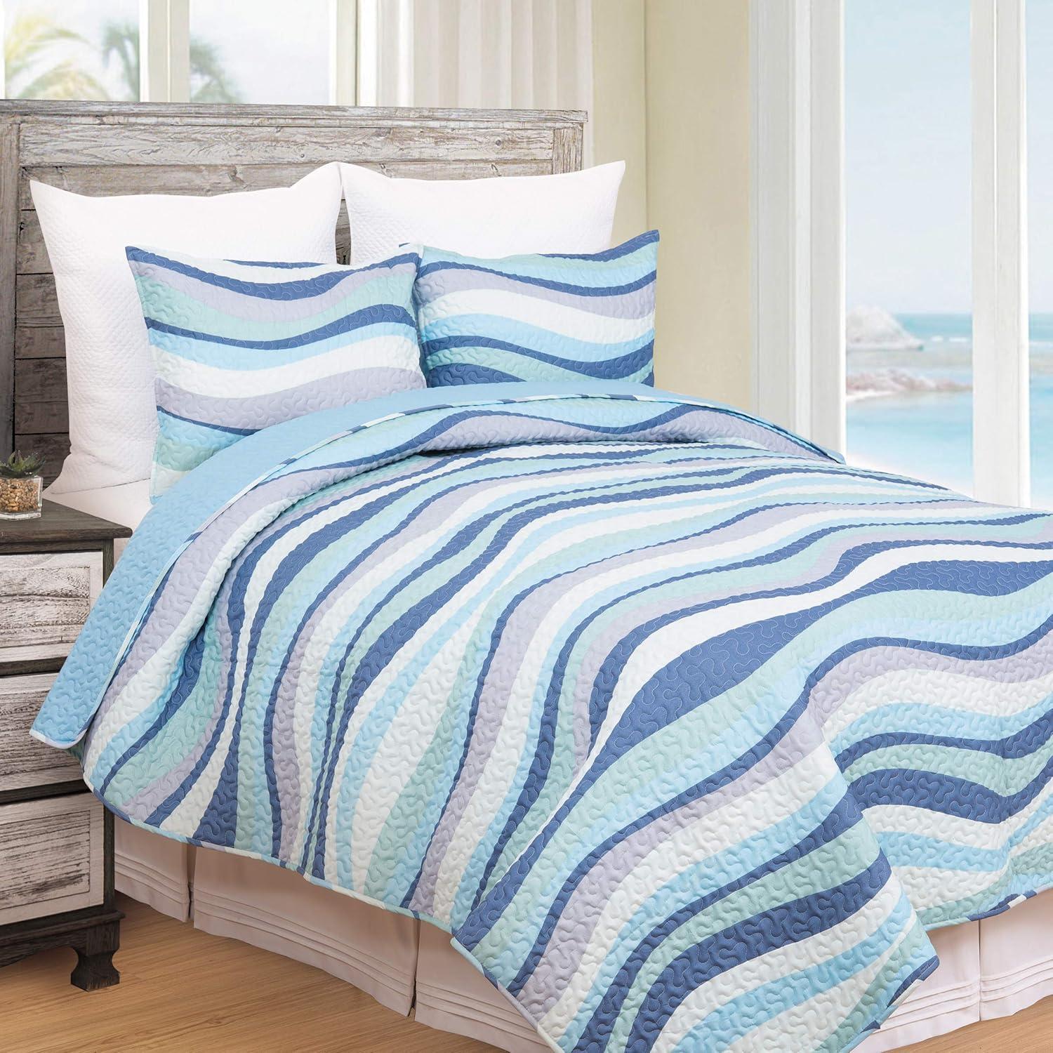 C&F Home Seawaves Coastal Beach Quilt Set - Reversible and Machine Washable