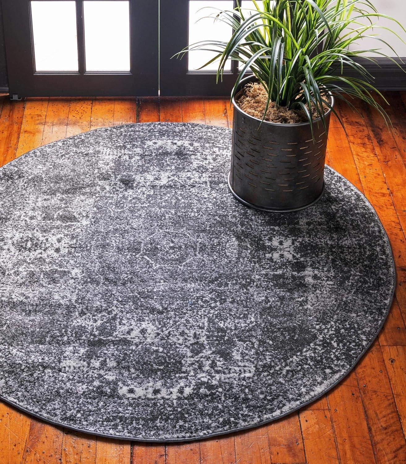 Bexley 3' Round Dark Gray Synthetic Area Rug for Modern Indoor Spaces