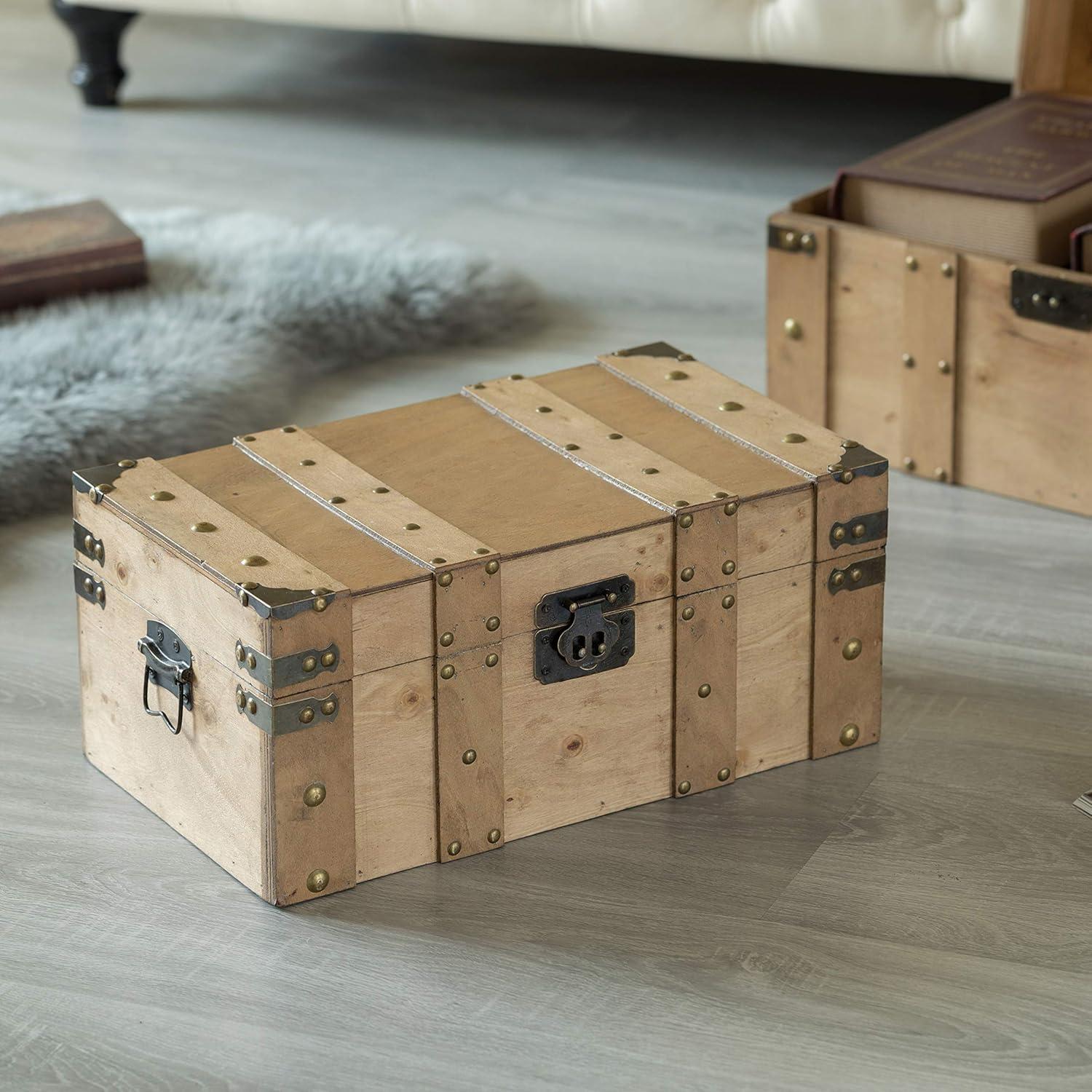 Vintiquewise Natural Wooden Style Trunk with Handles , Large