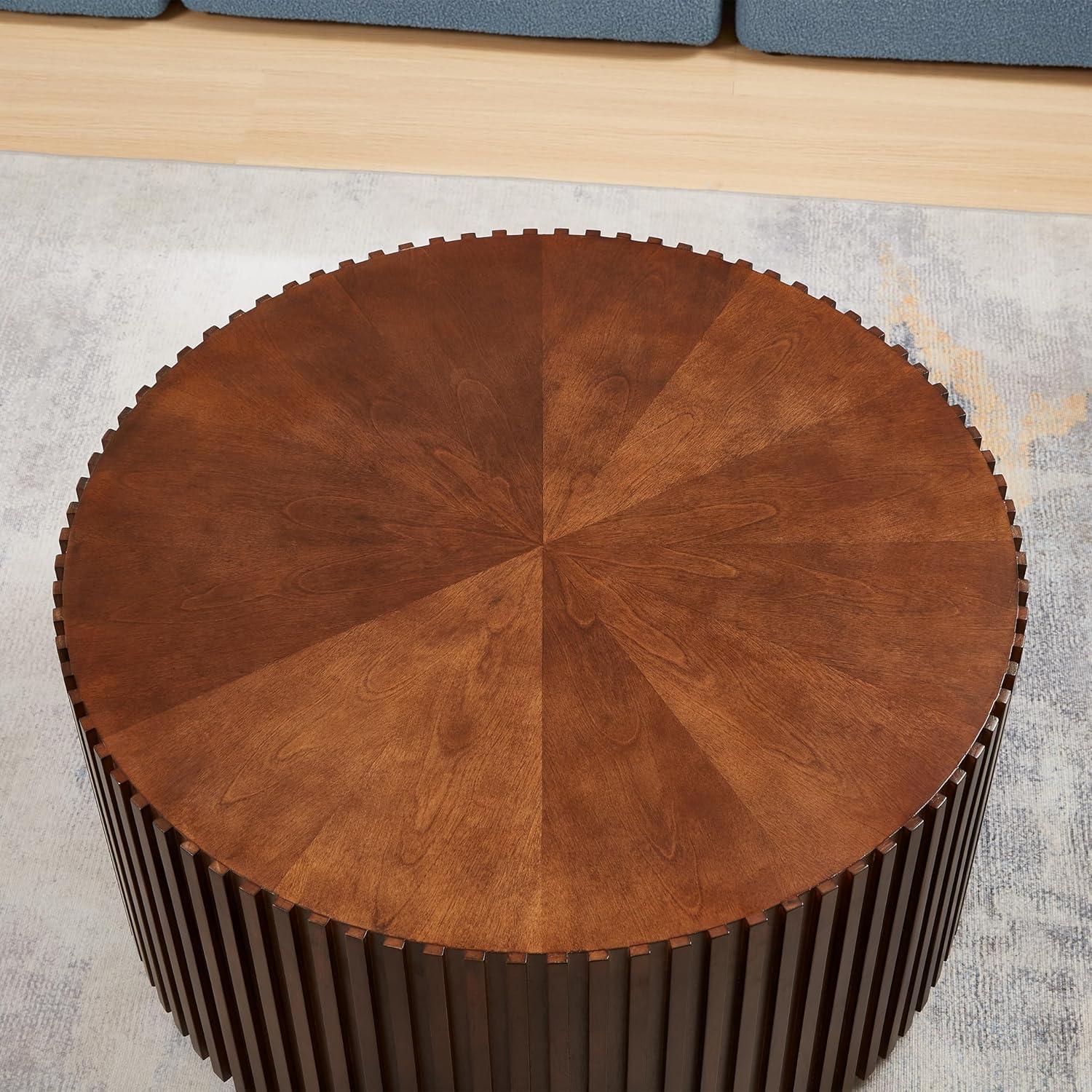 Handcrafted Deep Brown Round MDF Coffee Table Set of 2