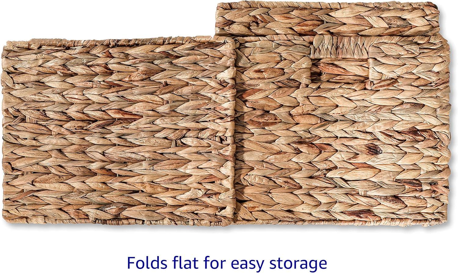 12.7 in Foldable Water Hyacinth Storage Basket with Iron Wire Frame