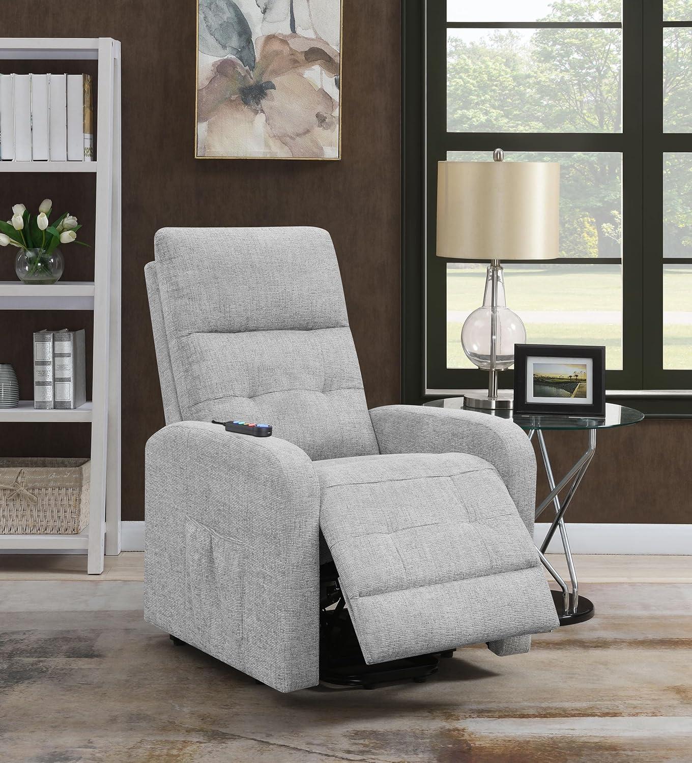 Coaster Howie Tufted Fabric Upholstered Power Lift Recliner in Gray