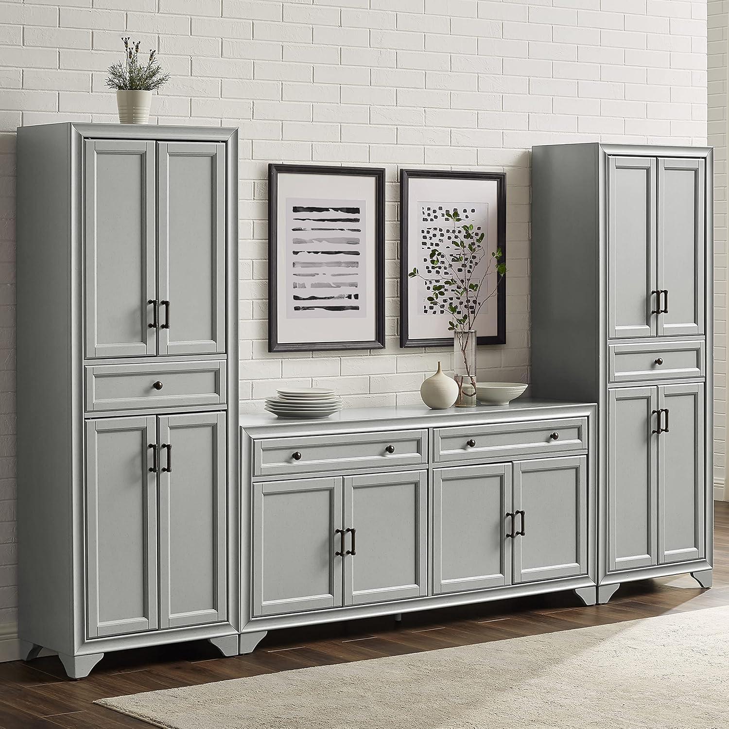 3pc Tara Sideboard and Pantry Set Distressed Gray - Crosley