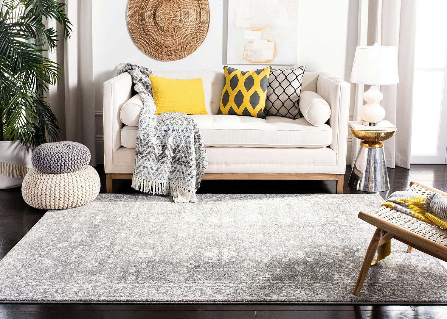 Evoke EVK270 Power Loomed Area Rug Charcoal / Ivory 5'-3" X 7'-6" - Safavieh.
