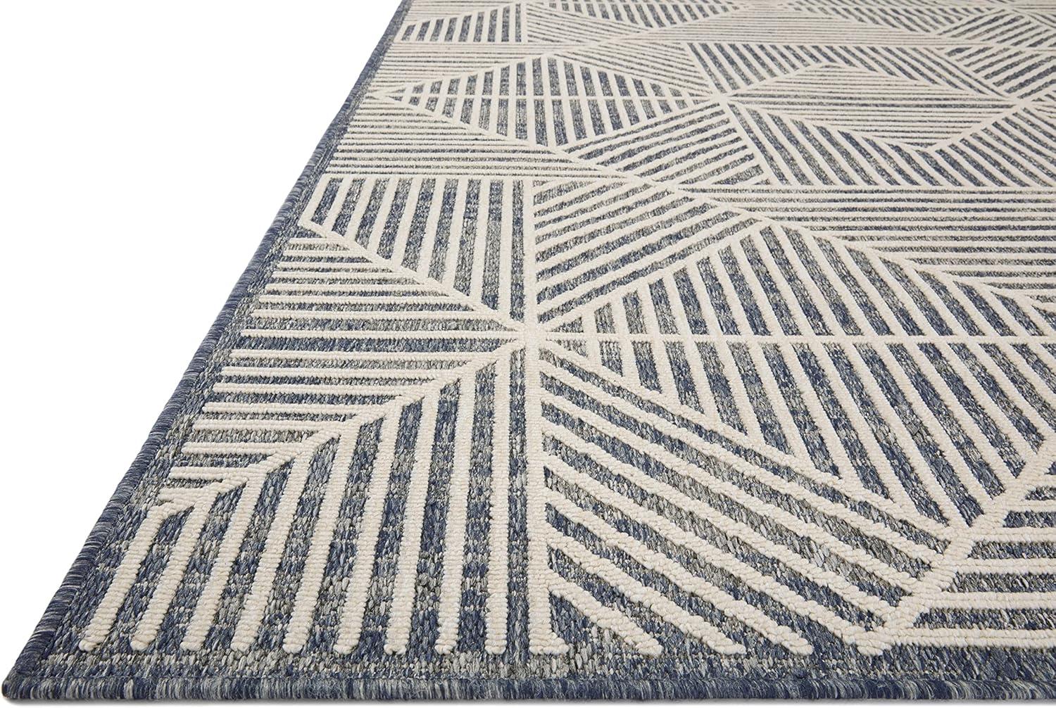 Handmade Denim & Ivory Geometric Outdoor Rug - 27" x 91"