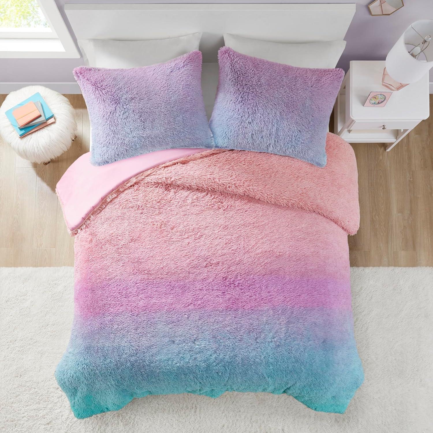 Intelligent Design Pastel Ombre Shaggy Faux Fur Comforter Set