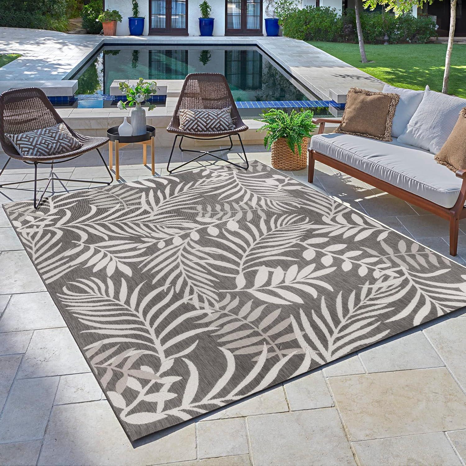 84"x63" Paseo Akimbo Indoor/Outdoor Rug Gray White/Botanical - Gertmenian