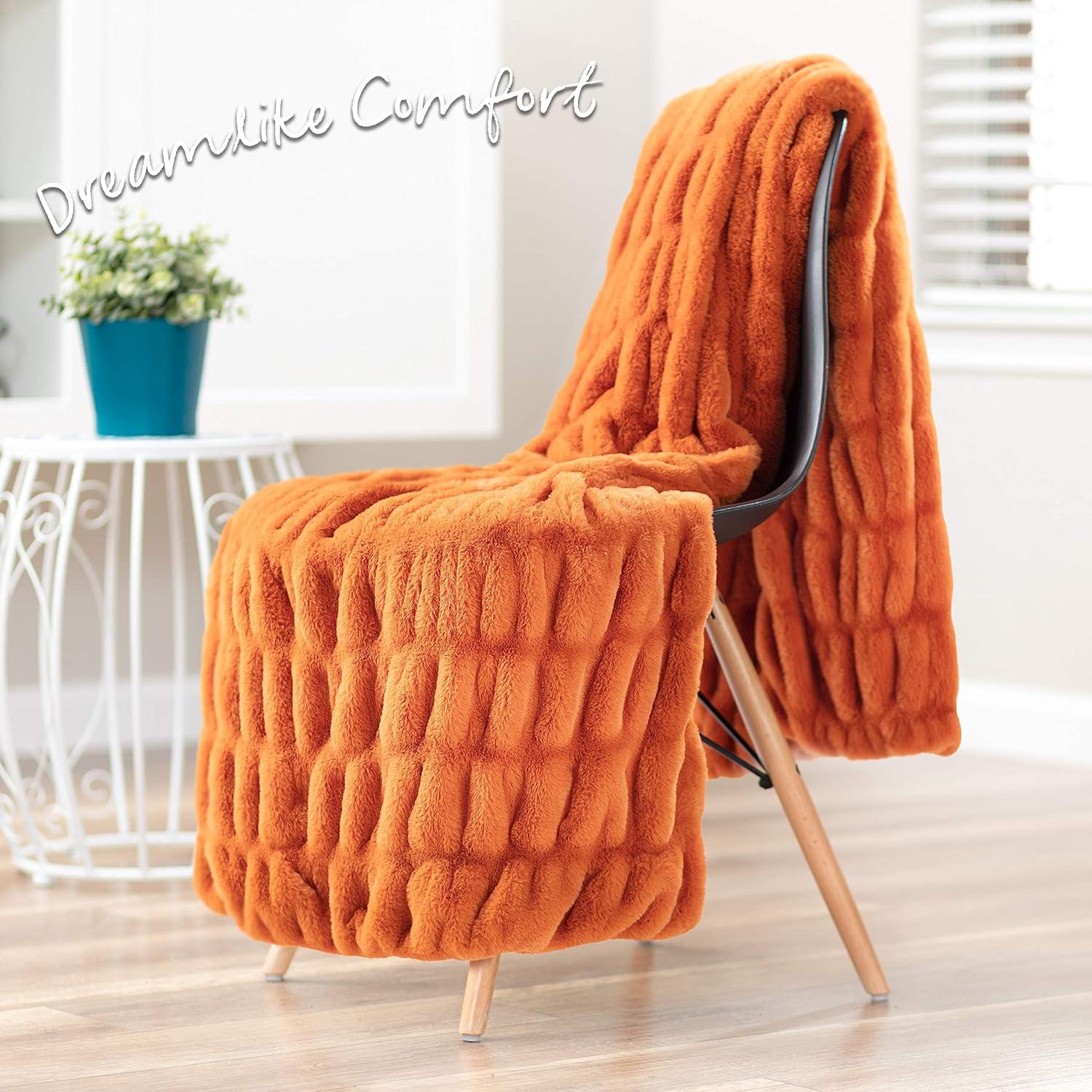 Orange Faux Fur Reversible Throw Blanket 50" x 65"