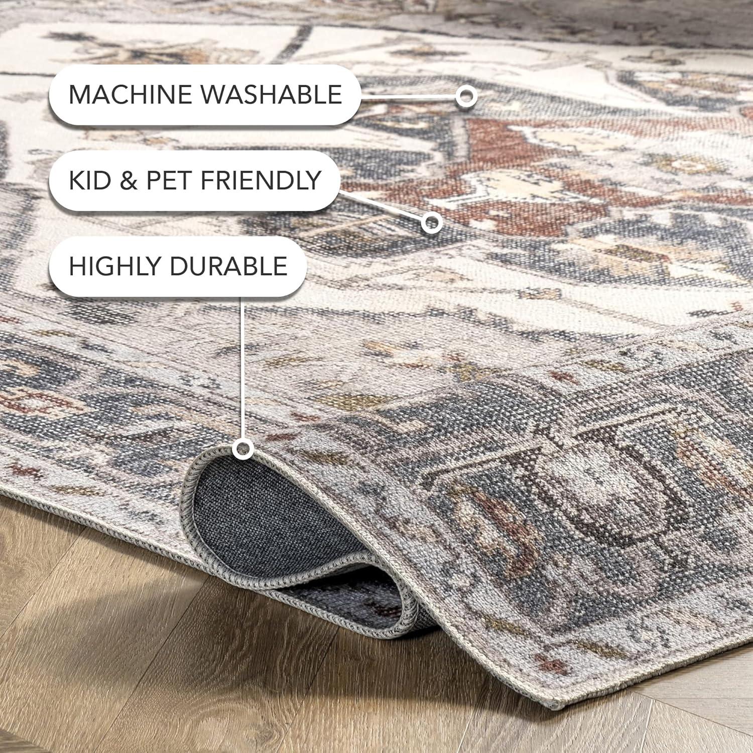 nuLOOM Mali Machine Washable Traditional Medallion Ultra Thin Accent Rug, 2' x 3', Ivory