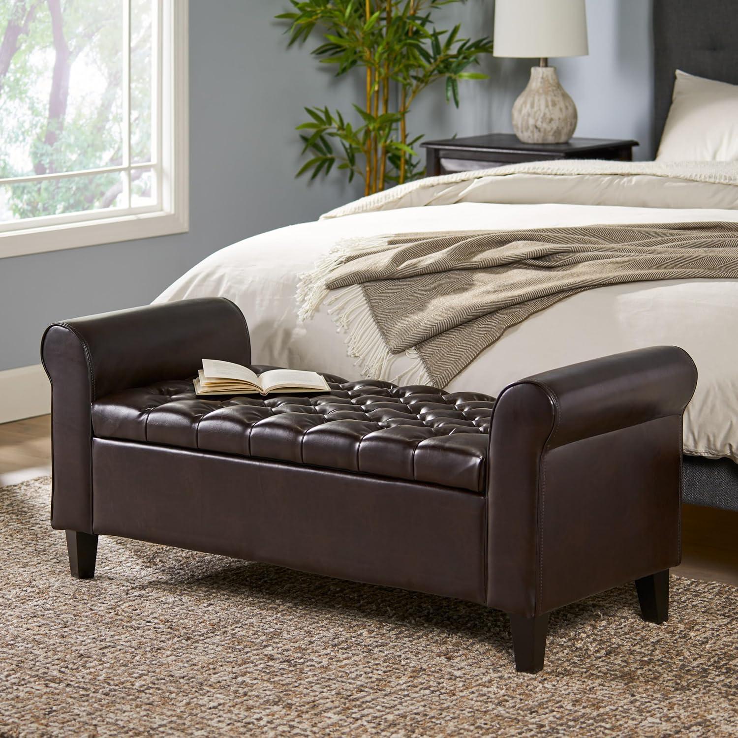 Noble House Sheffield Rectangular Lift Top Ottoman, Brown