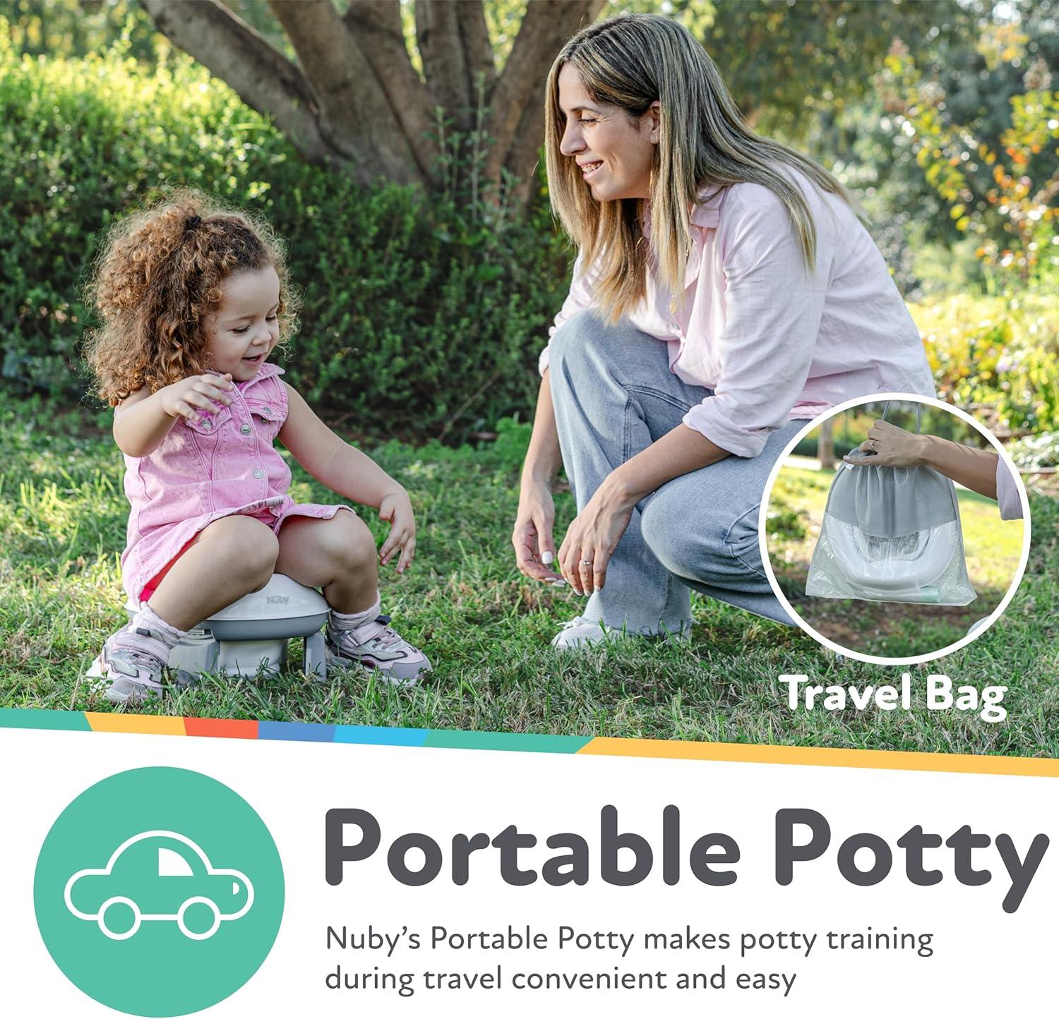 Nuby Portable Potty and Toilet Training Seat with Disposable Bags and Travel Bag, Gray/White