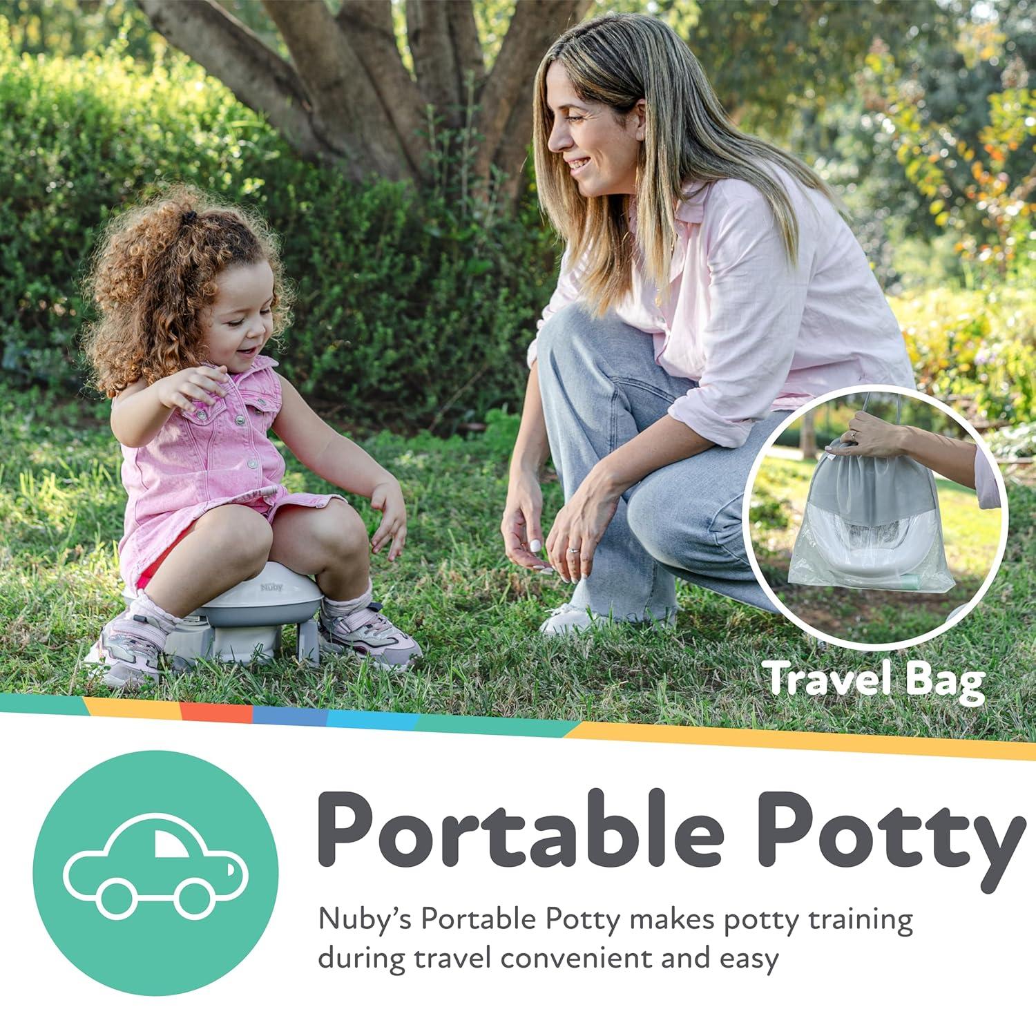 Nuby Portable Potty and Toilet Training Seat with Disposable Bags and Travel Bag, Gray/White