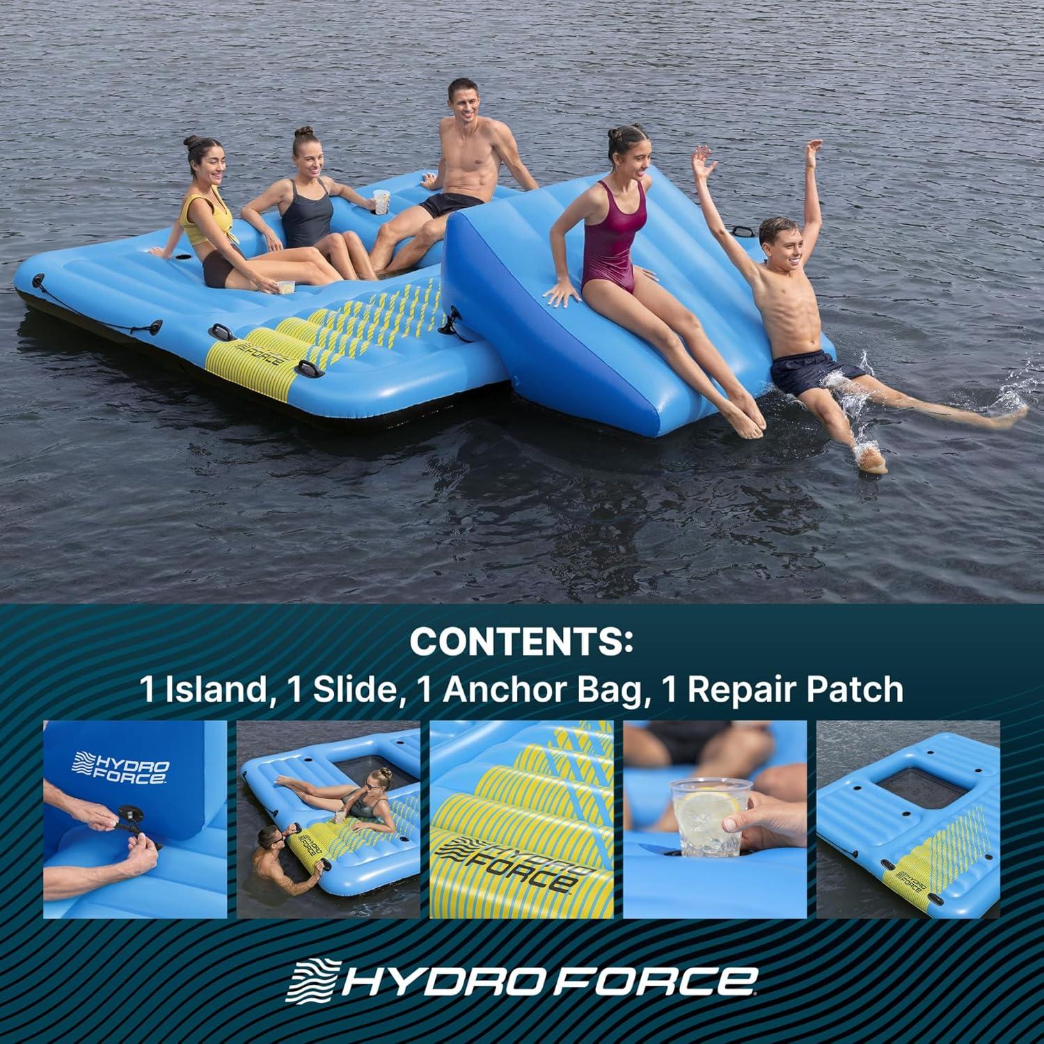 Bestway Hydro Force Detachable Summer Slide 5 Person Inflatable Activity Island with Cup Holders and Heavy Duty Handles for Easy Transport, Blue