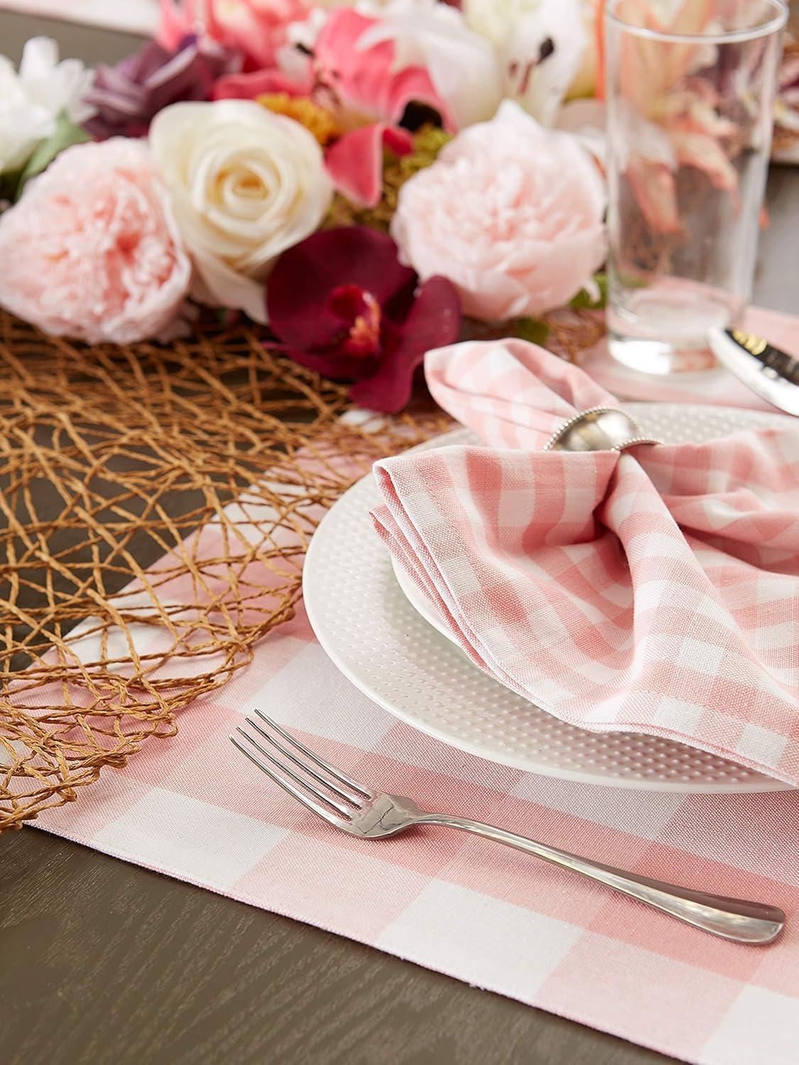 DII Pink & White Reversible Gingham Check Placemat Set, 4 Pieces