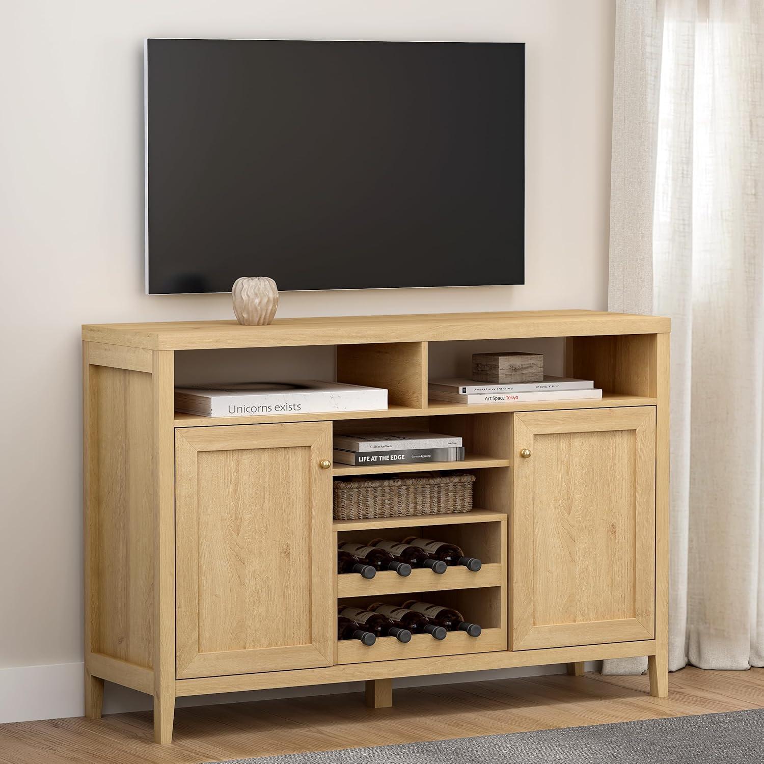 Natural Oak 51'' Farmhouse Sideboard Cabinet with Wine Rack