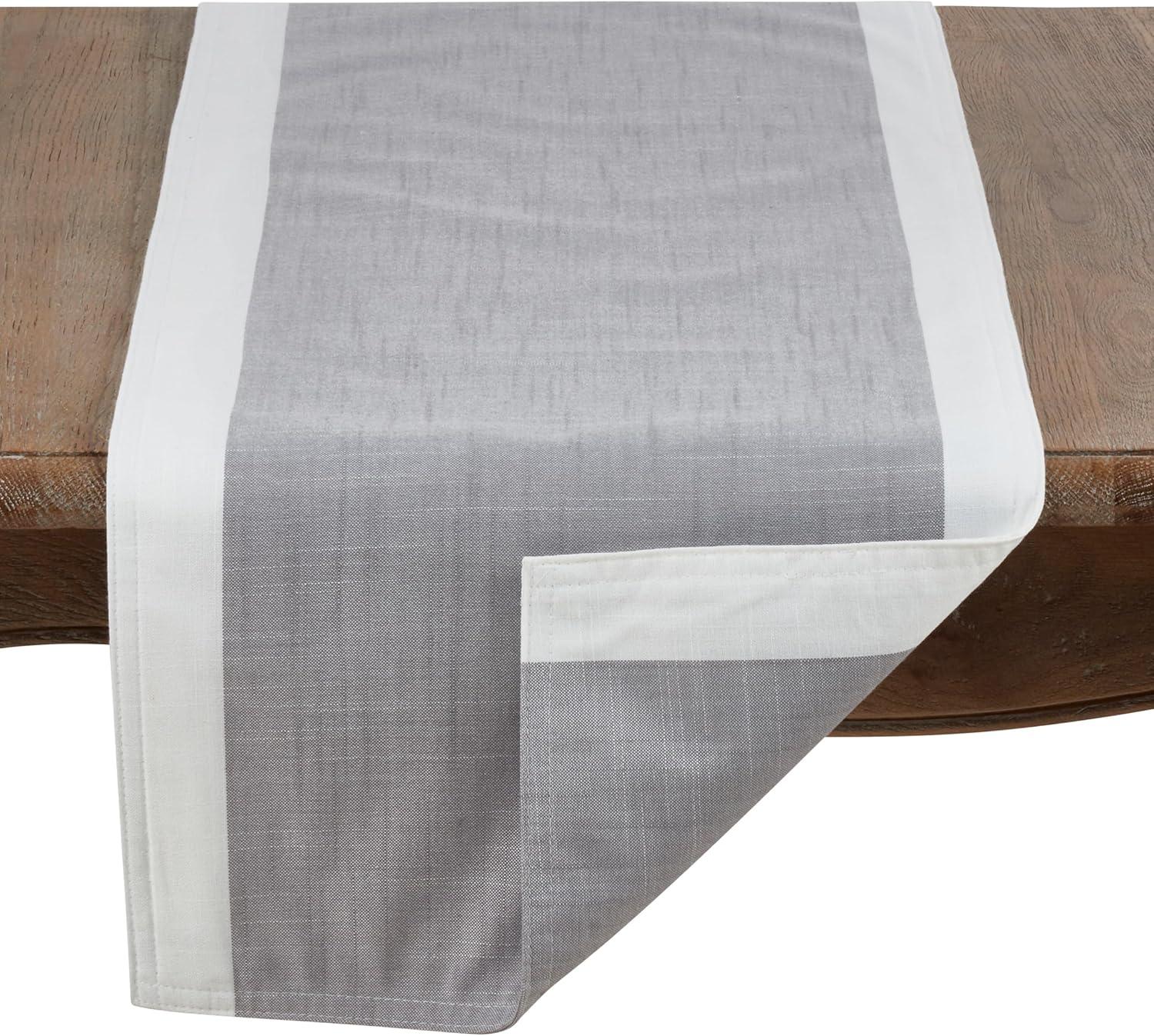 Beige and White Polyester Table Runner with Trim Embellishment