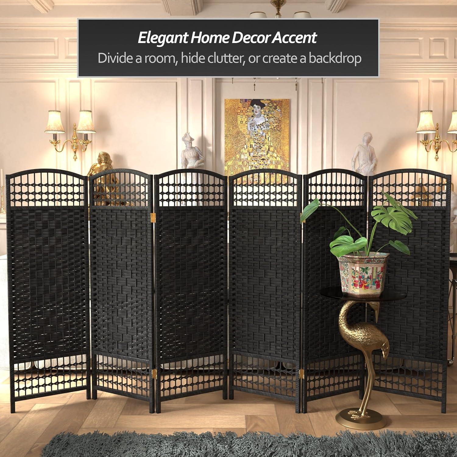 Oriental Furniture 4 ft. Tall Fiber Weave Room Divider - Black - 6 Panel