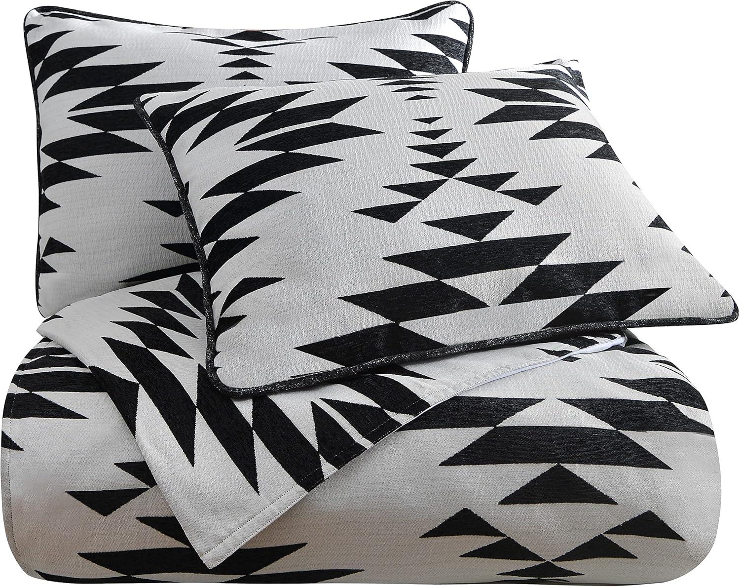 Amelia Off-White Black Aztec Print Jacquard Southwestern Rustic 3 Piece Comforter Set