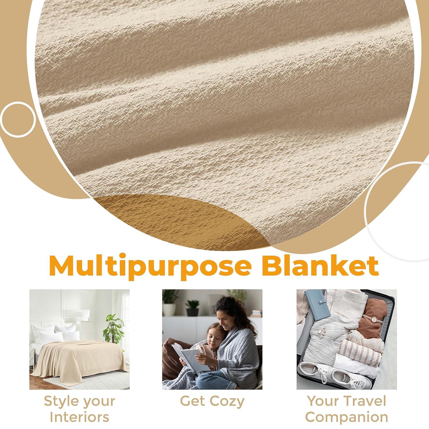 Superior Waffle Weave Honeycomb Knit Soft Textured All-Season Cotton Blanket