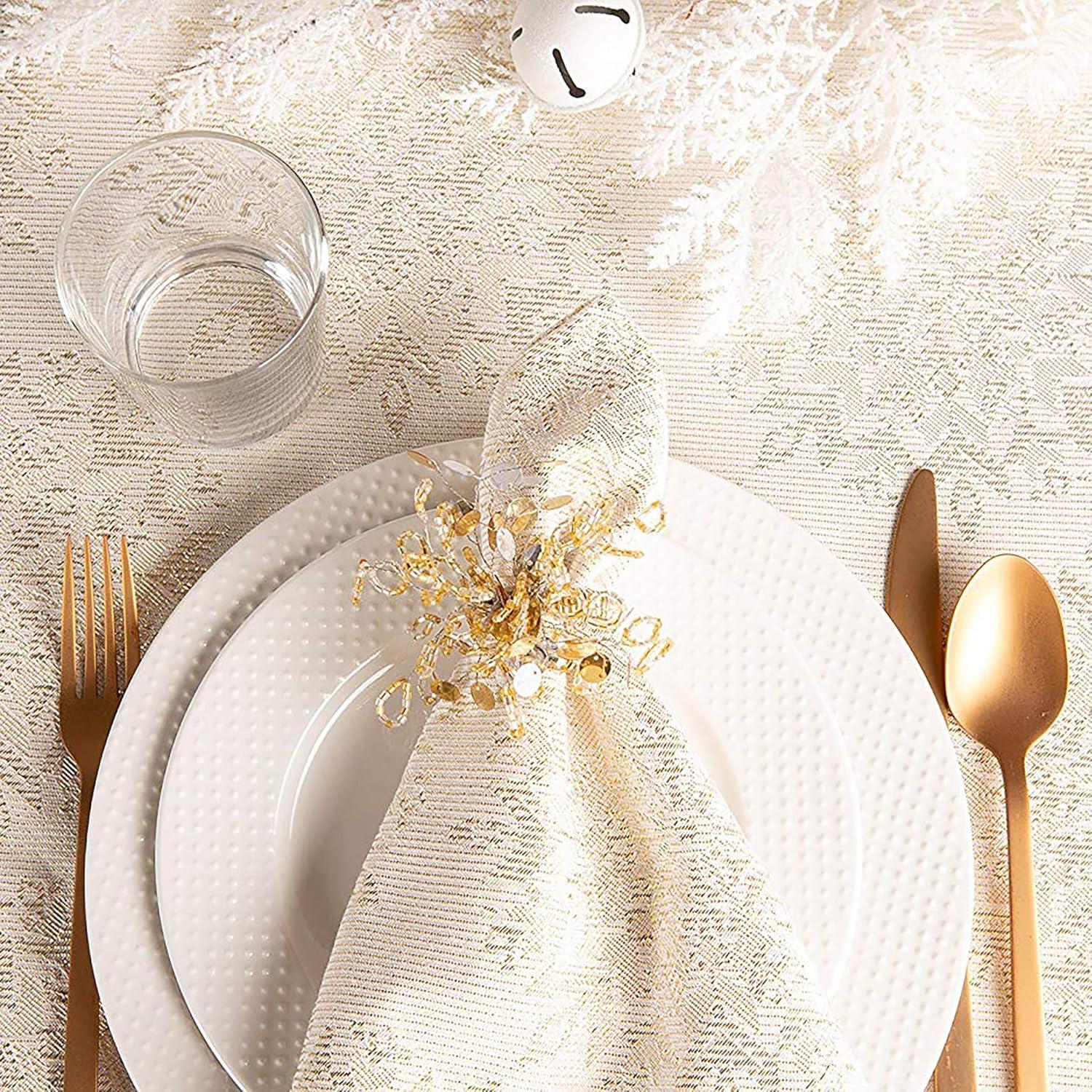 Snowflake Jacquard Beige Cotton Napkin Set, 20x20, 6 Piece