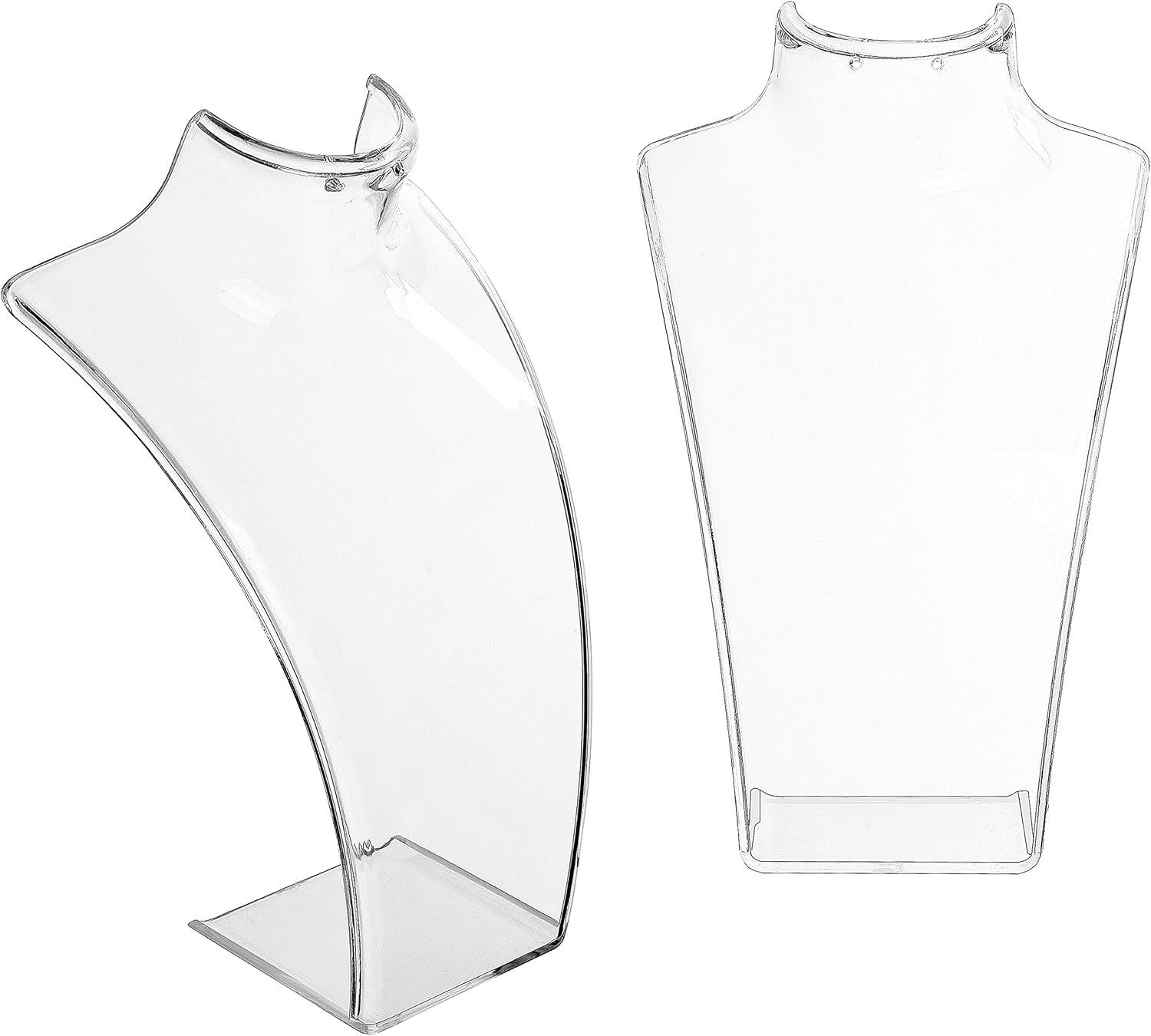 8-Inch Clear Acrylic Necklace & Earring Jewelry 3D Bust Display Stand, Set of 2