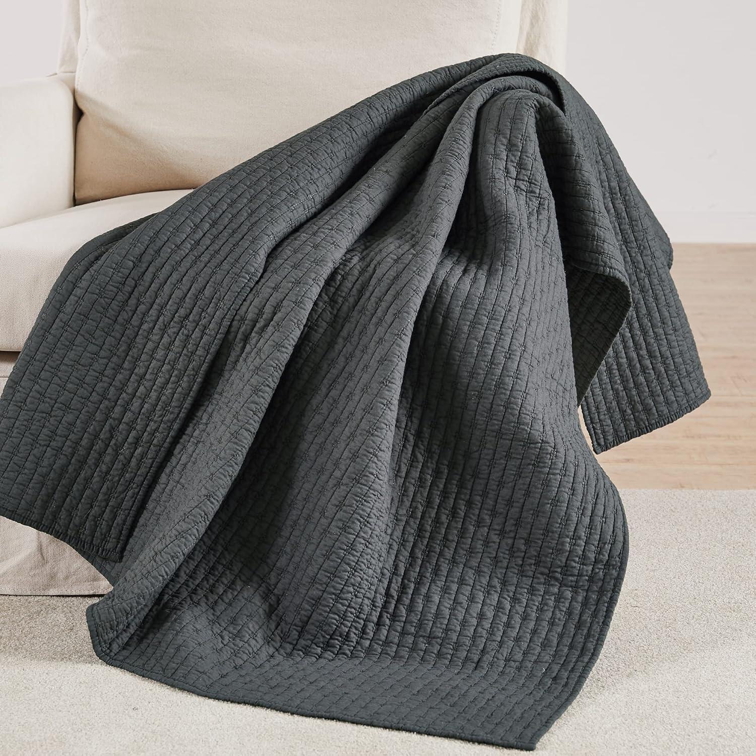 Charcoal Gray Cotton Quilted Reversible Throw Blanket