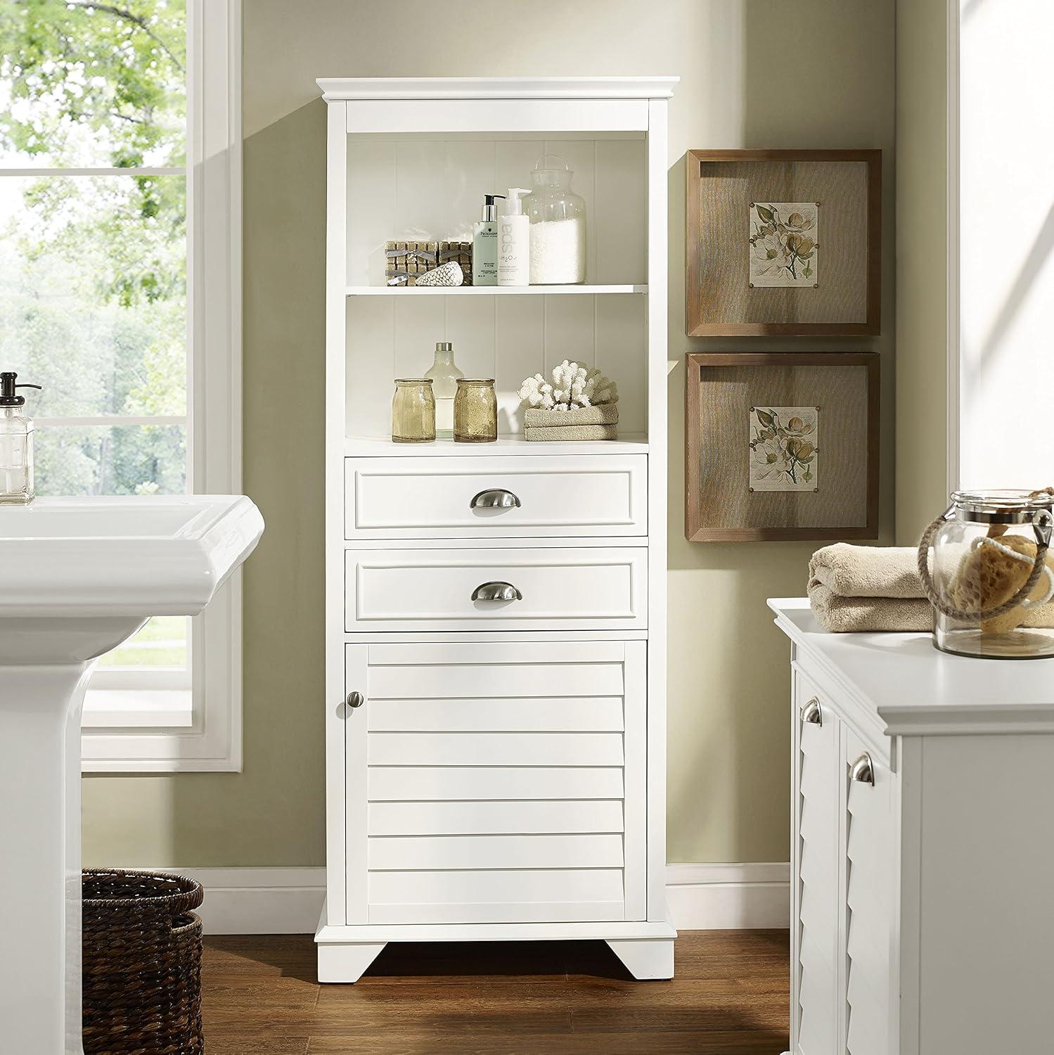 White Tall Bathroom Cabinet with Adjustable Shelving