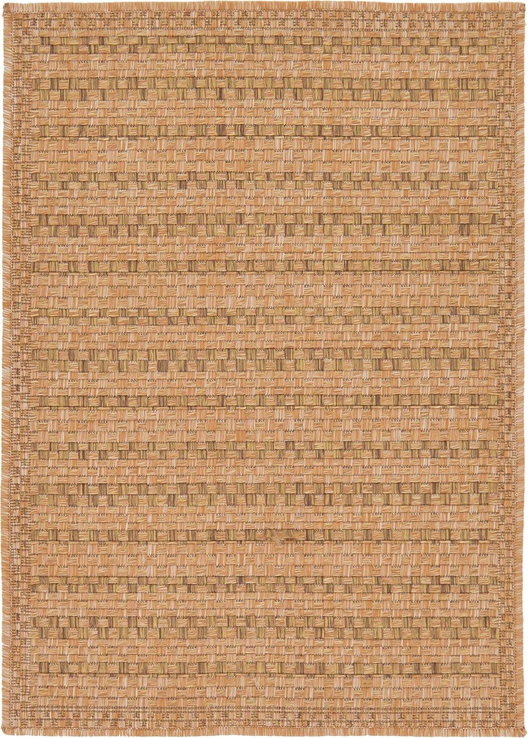 Unique Loom Outdoor Border Collection Area Rug - Checkered (2' 2" x 3' 1" Rectangle Light Brown)
