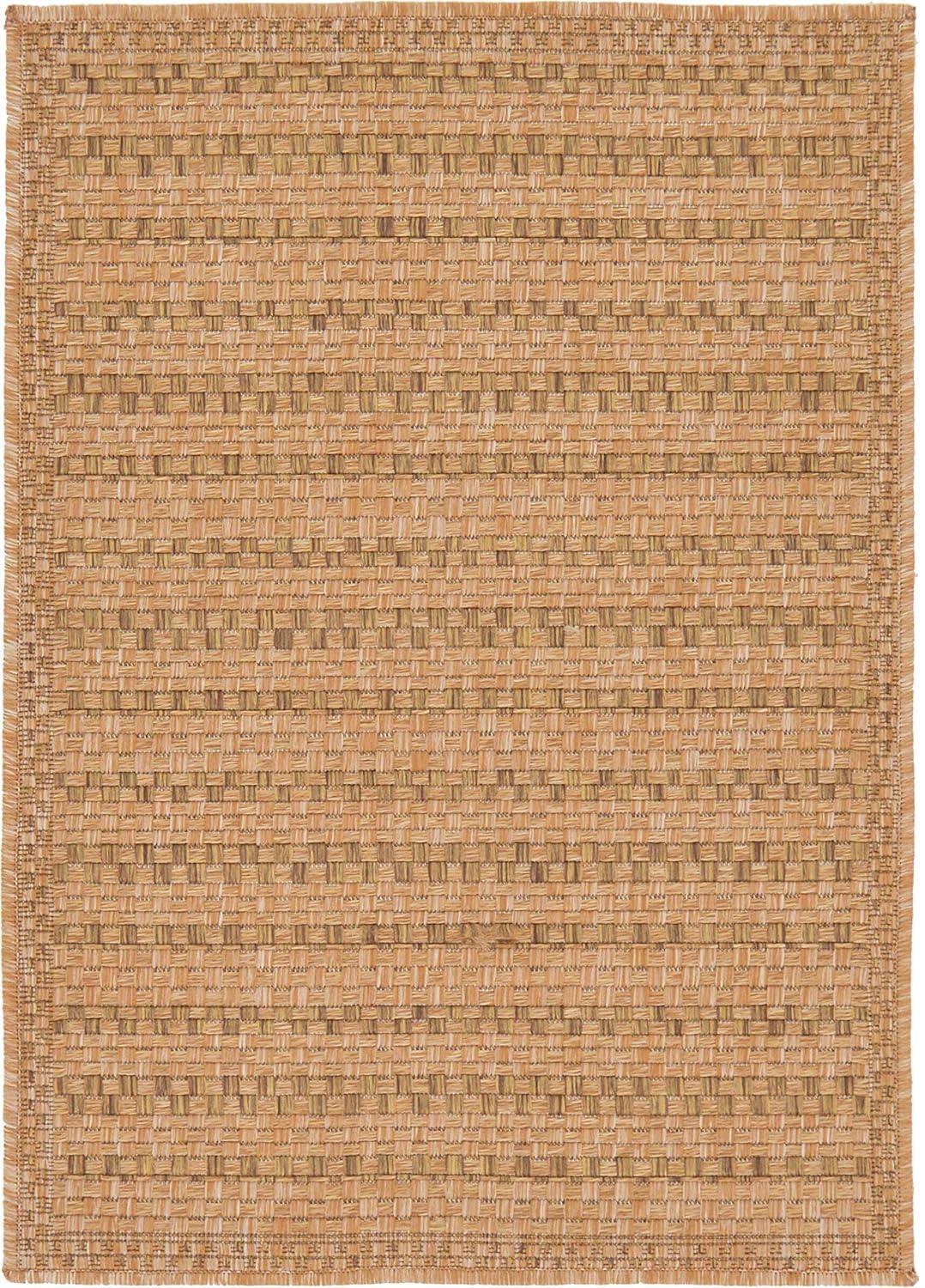 Unique Loom Outdoor Border Collection Area Rug - Checkered (2' 2" x 3' 1" Rectangle Light Brown)