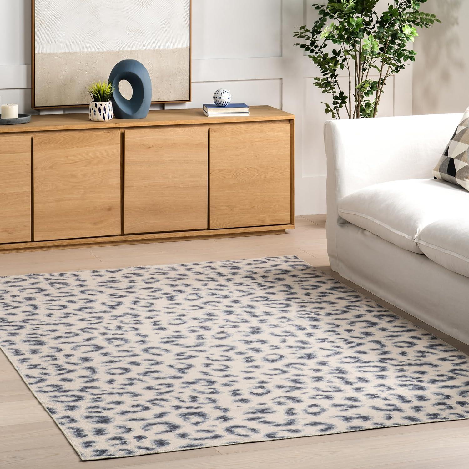 Nuloom Mason Machine Washable Contemporary Leopard Print Indoor Area Rug 6' in Blue Square