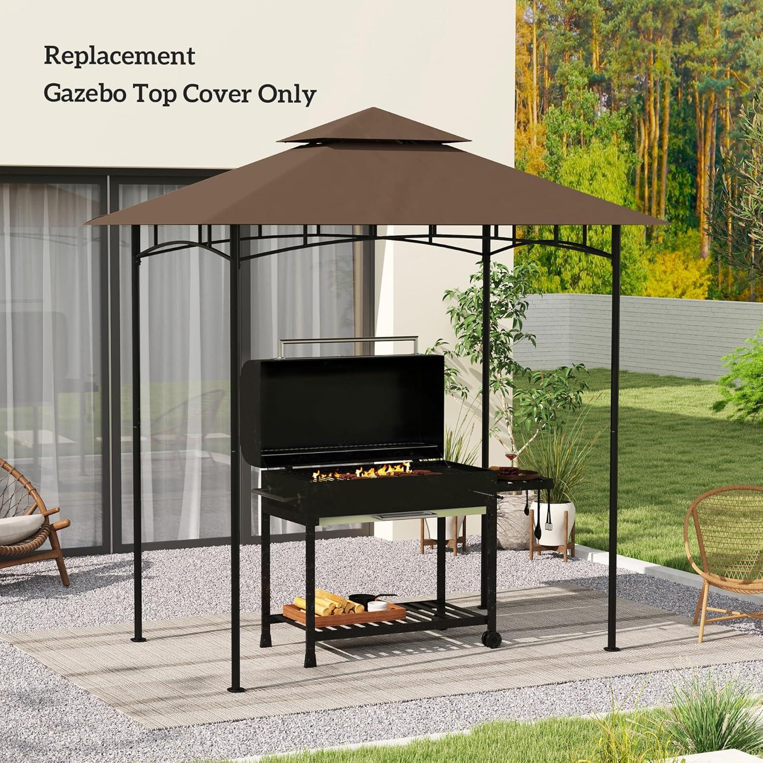 Outsunny Grill Gazebo Canopy Replacement Roof, UPF50+ Protected, 5' x 8' Outdoor BBQ Canopy Replacement Cover, Double Tiered Grill Canopy Replacement Cover, TOP COVER ONLY