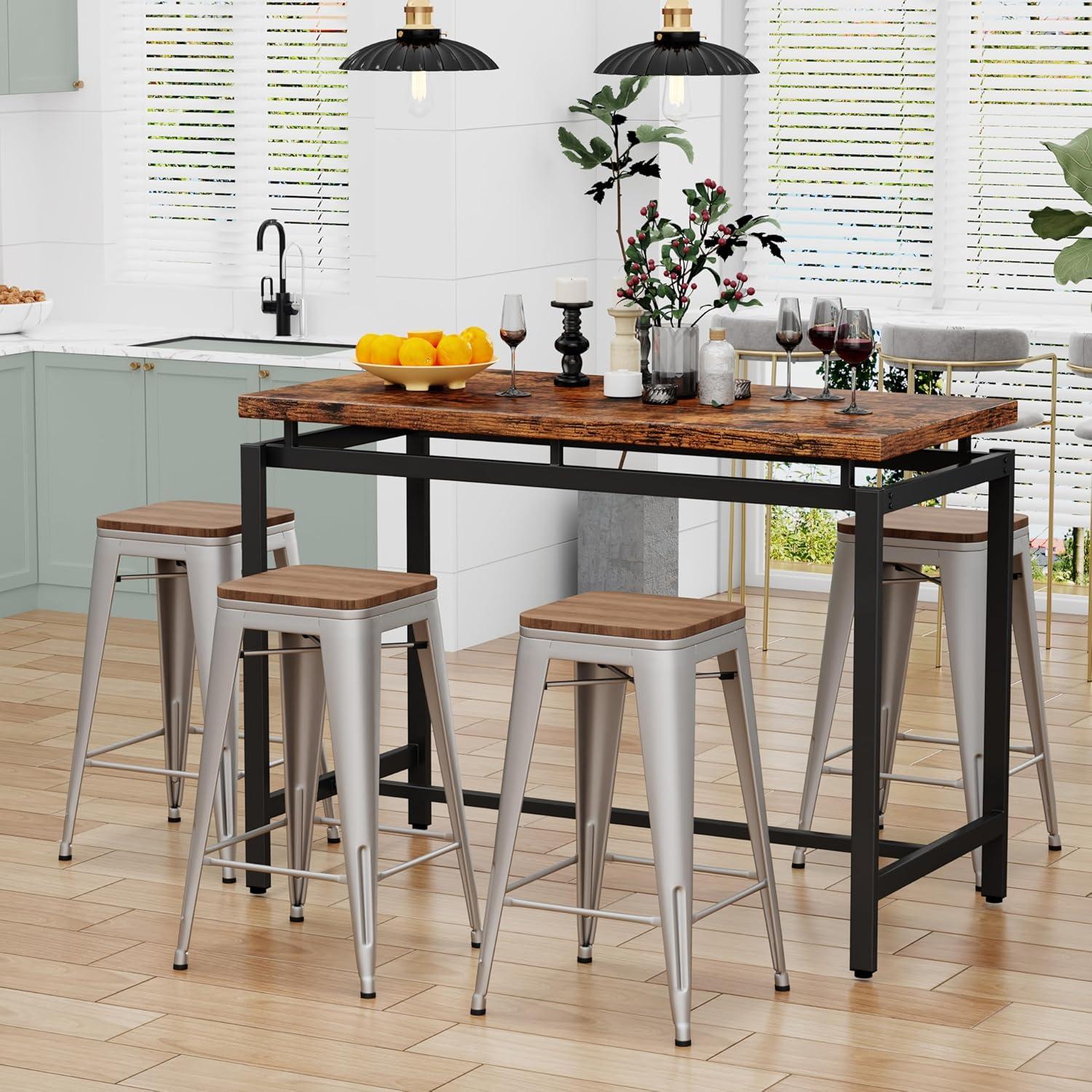 Williston Forge Kohki 24" Counter Stool Metal Bar Stools Counter Height Barstools Backless Indoor/Outdoor Bar Stools Kitchen Counter Stools Chairs(Set of 4)