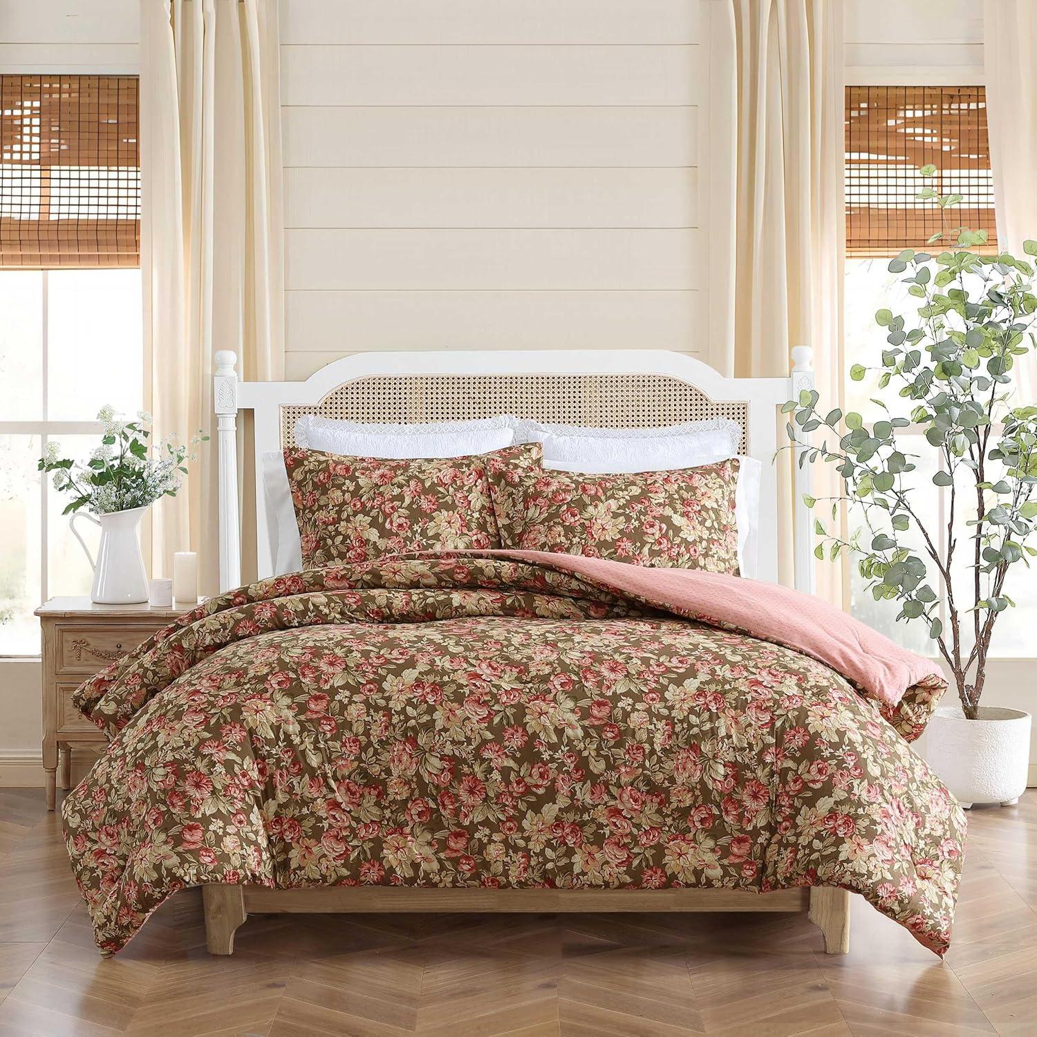Laura Ashley Bloomsbury Cotton Reversible Brown Comforter Set