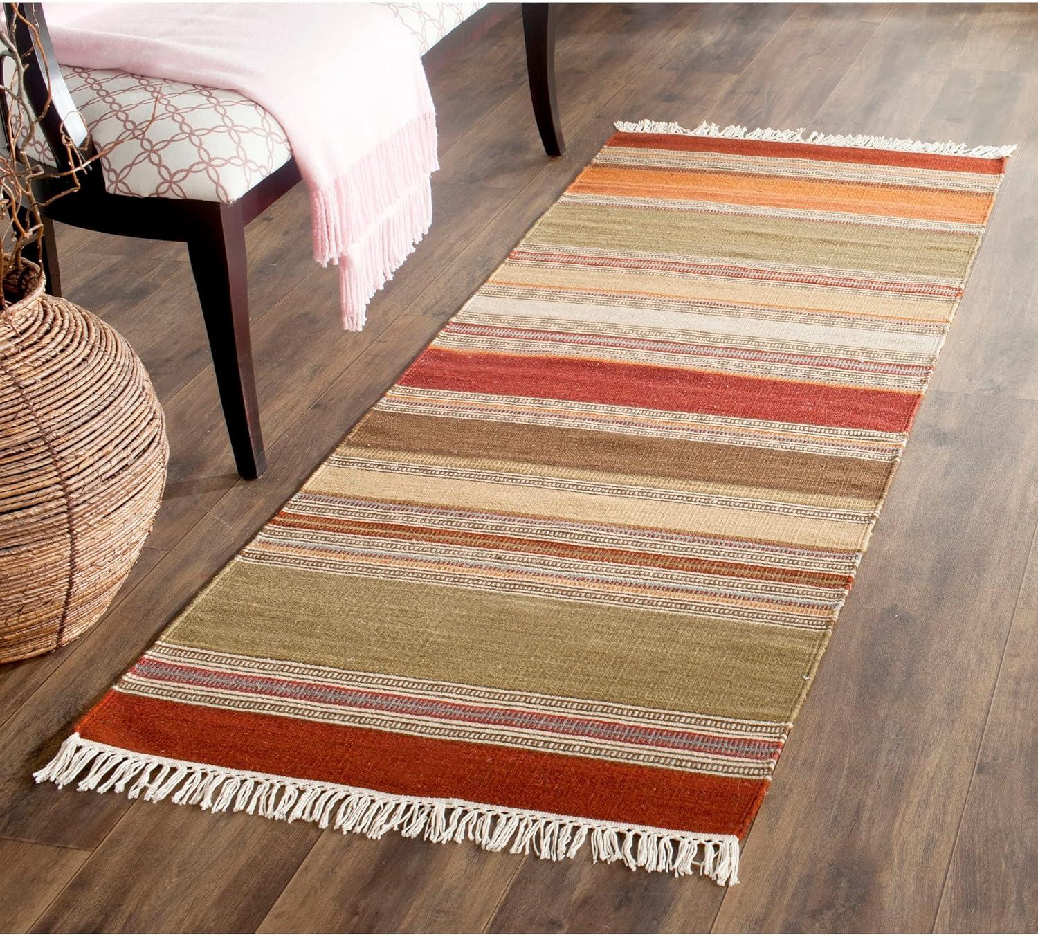SAFAVIEH Striped Kilim STK317A Handwoven Green Rug